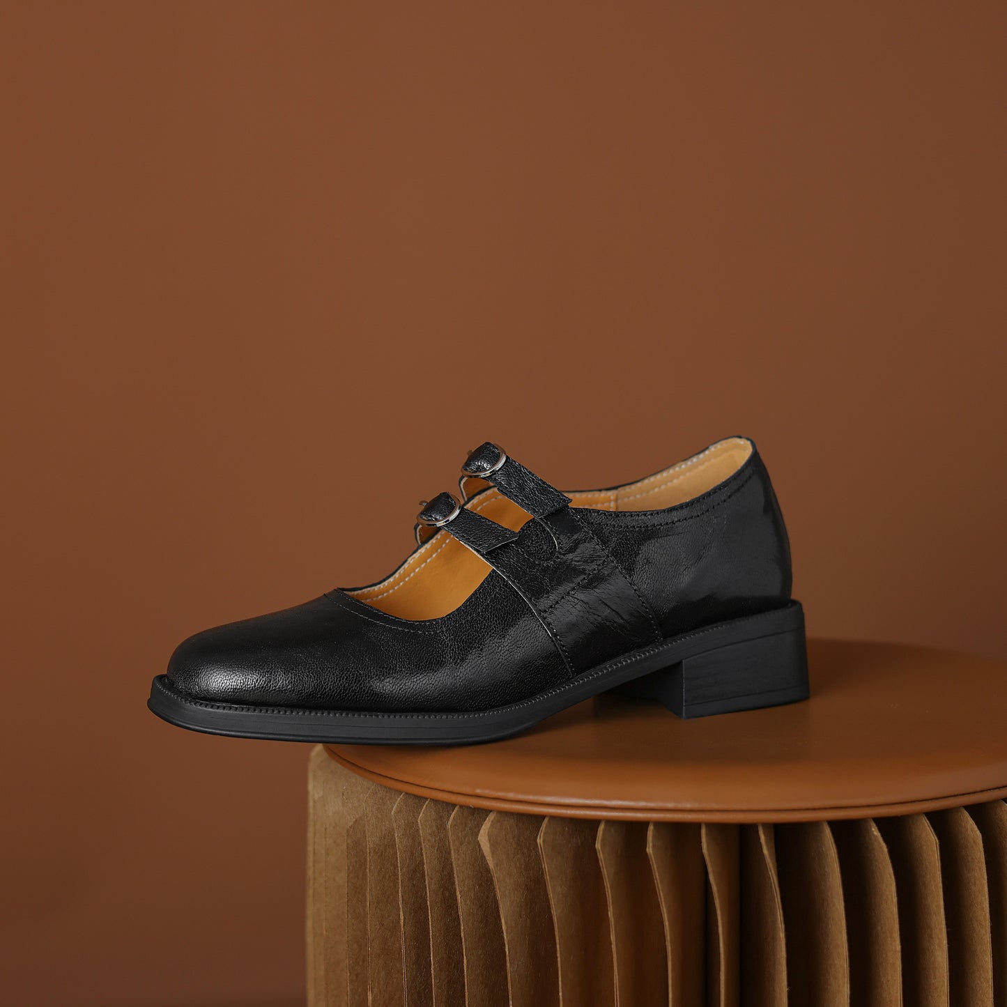 TinaCus Handmade Women's Genuine Leather Square Toe Mary Janes for Women with Double Straps Buckle