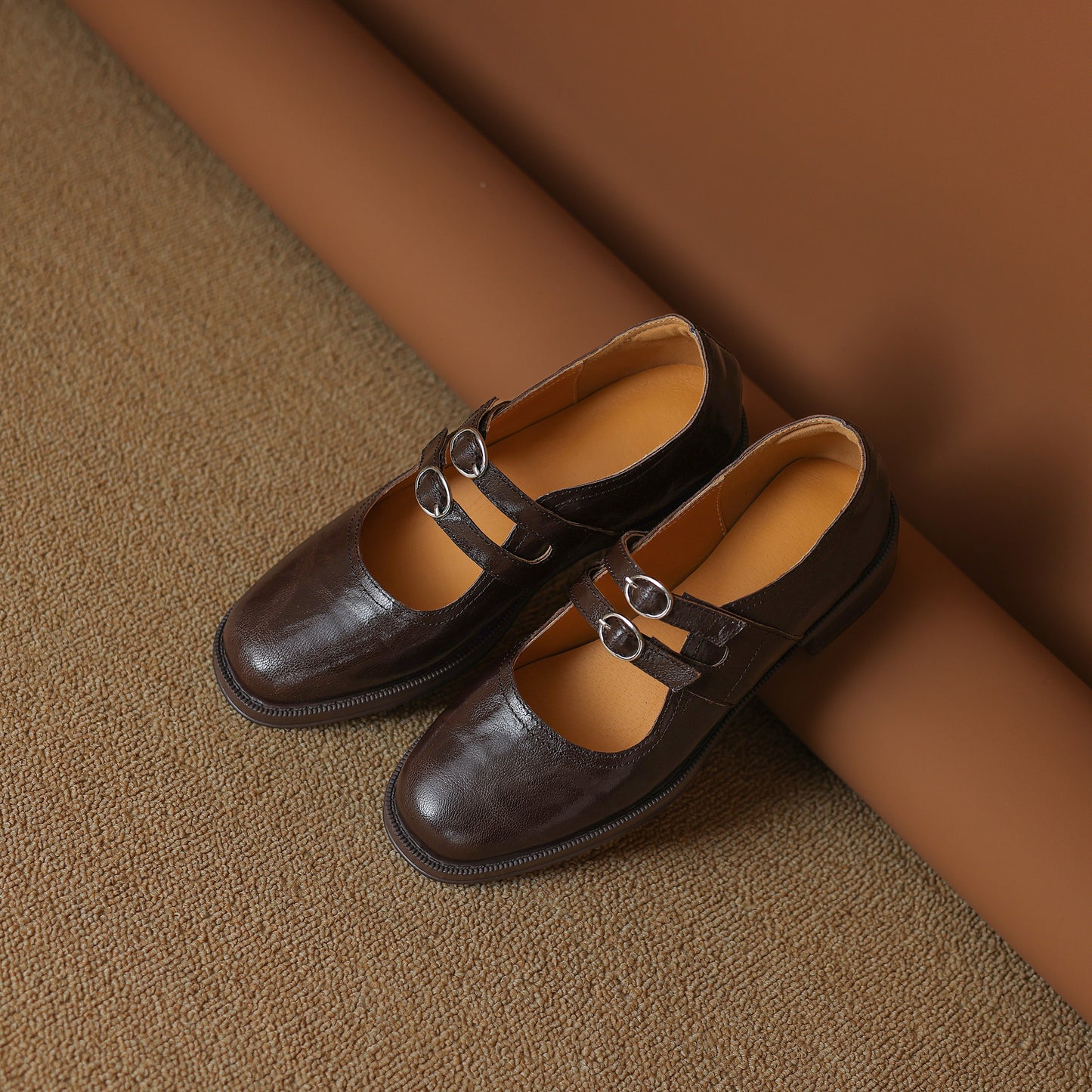TinaCus Handmade Women's Genuine Leather Square Toe Mary Janes for Women with Double Straps Buckle