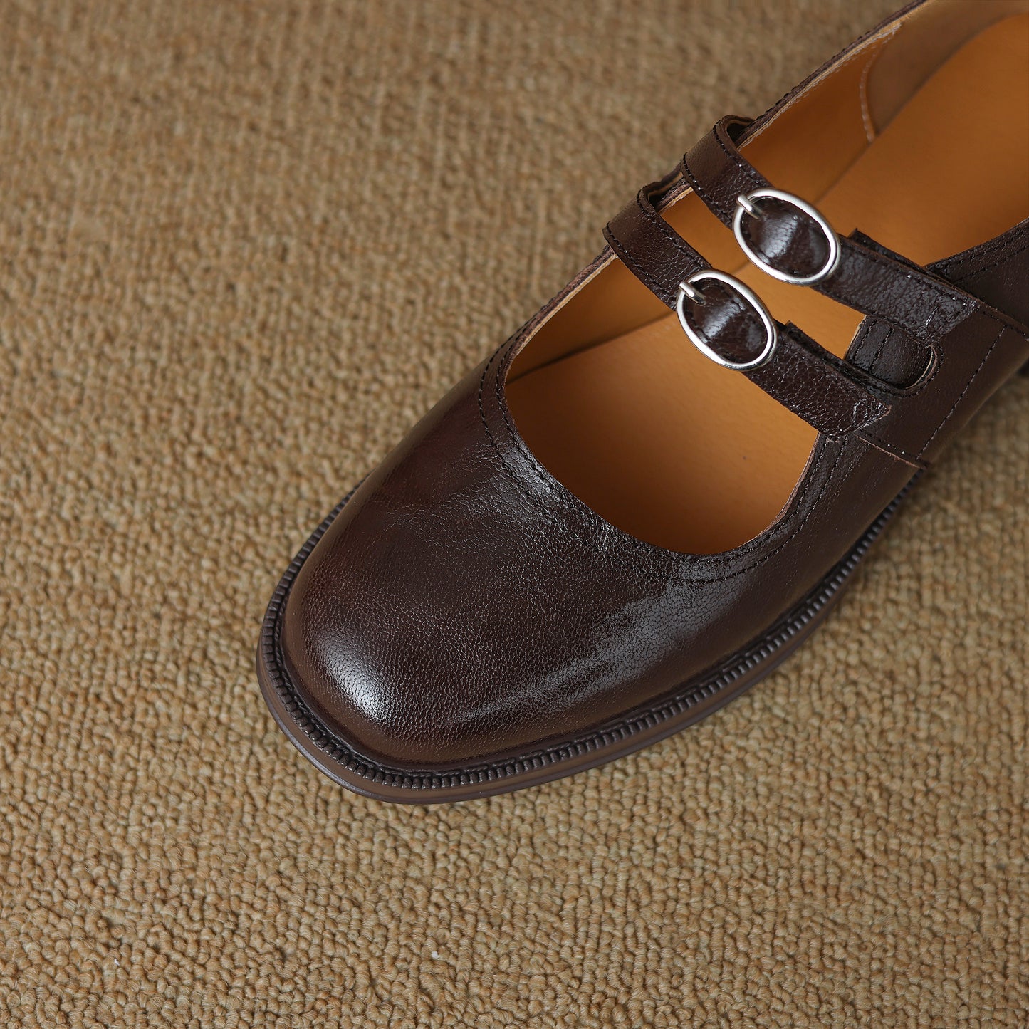 TinaCus Handmade Women's Genuine Leather Square Toe Mary Janes for Women with Double Straps Buckle