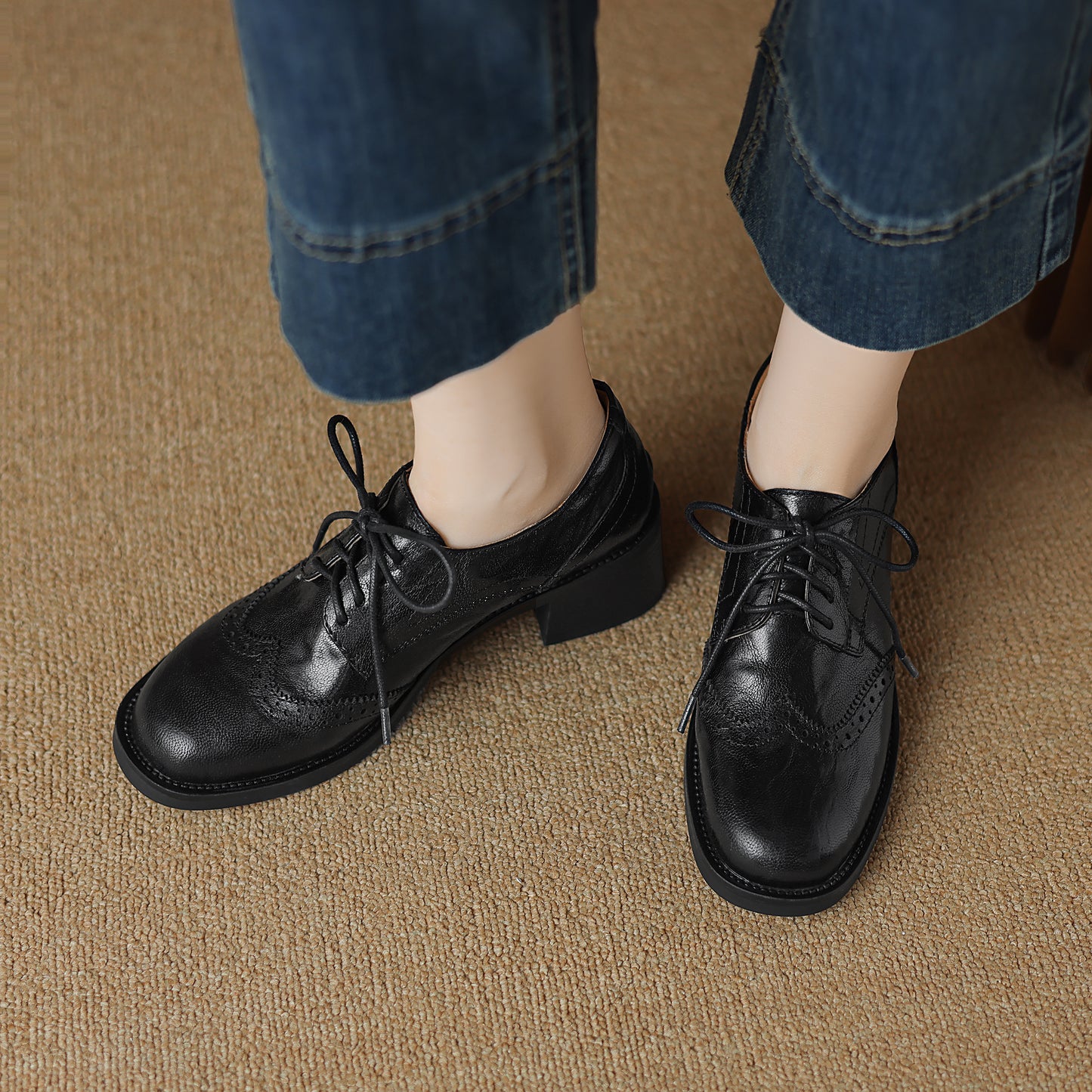 TinaCus Handmade Women's Genuine Leather Round Toe Wingtip Brogue Oxford Shoes