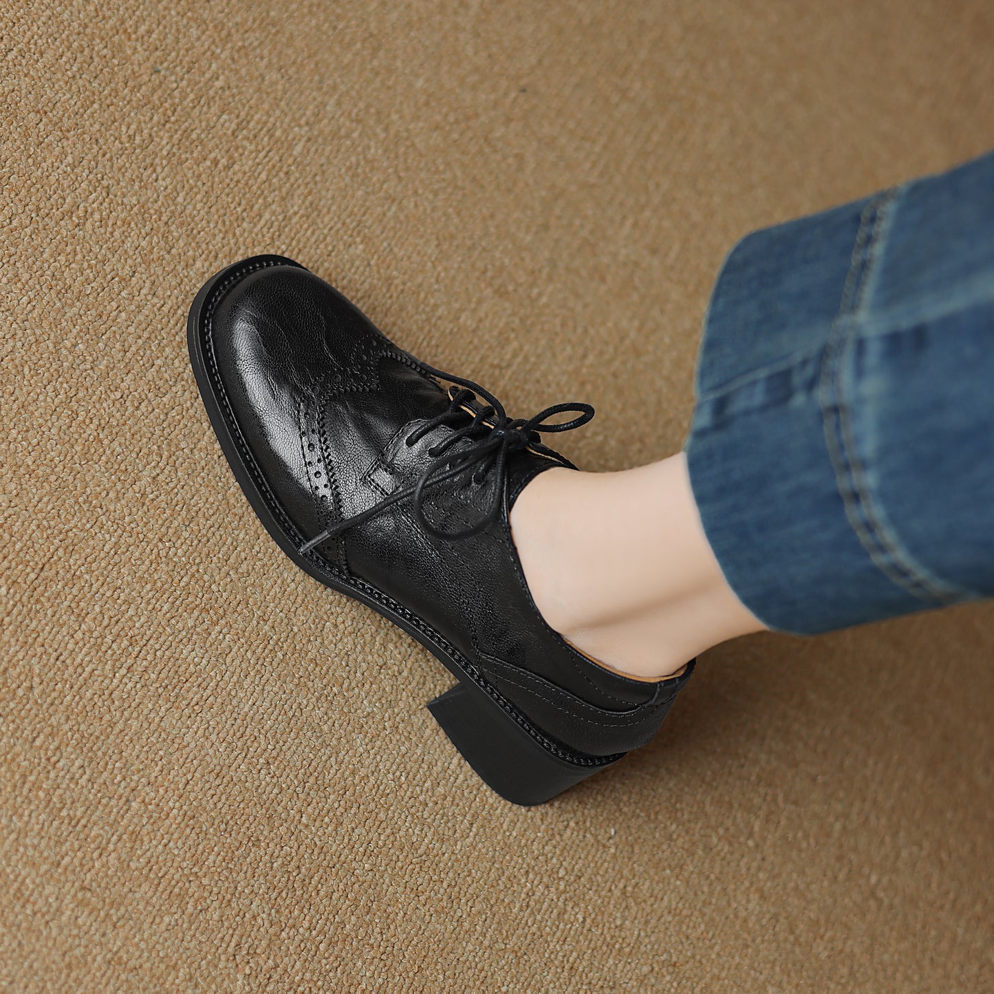 TinaCus Handmade Women's Genuine Leather Round Toe Wingtip Brogue Oxford Shoes