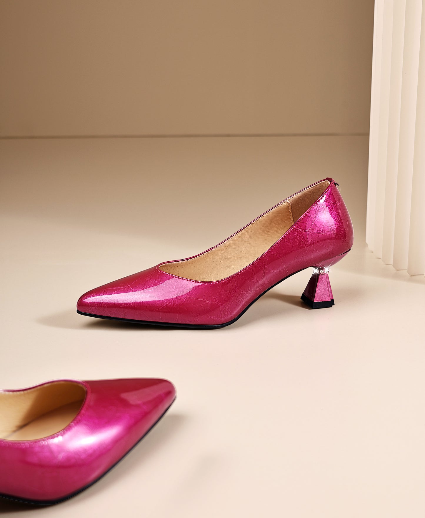 TinaCus Handmade Women's Patent Leather Pointed Toe Slip On Low Heel with Rhinetone Pumps Shoes