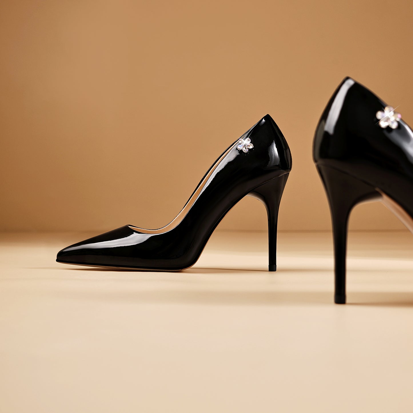 TinaCus Handmade Women's Genuine/Patent Leather Rhinetone Flower Pointed Toe Sexy Stiletto Heel Pump Shoes