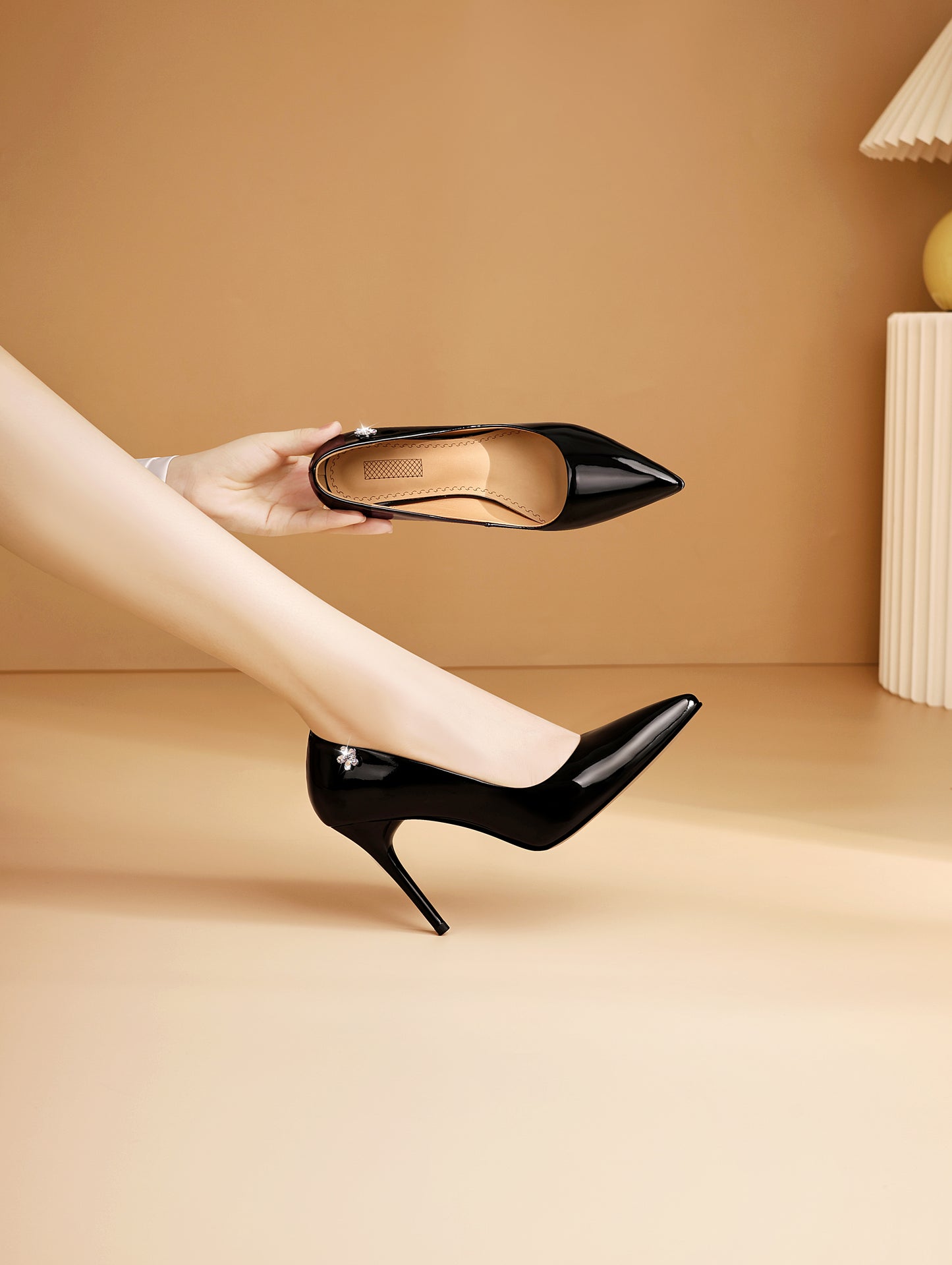 TinaCus Handmade Women's Genuine/Patent Leather Rhinetone Flower Pointed Toe Sexy Stiletto Heel Pump Shoes