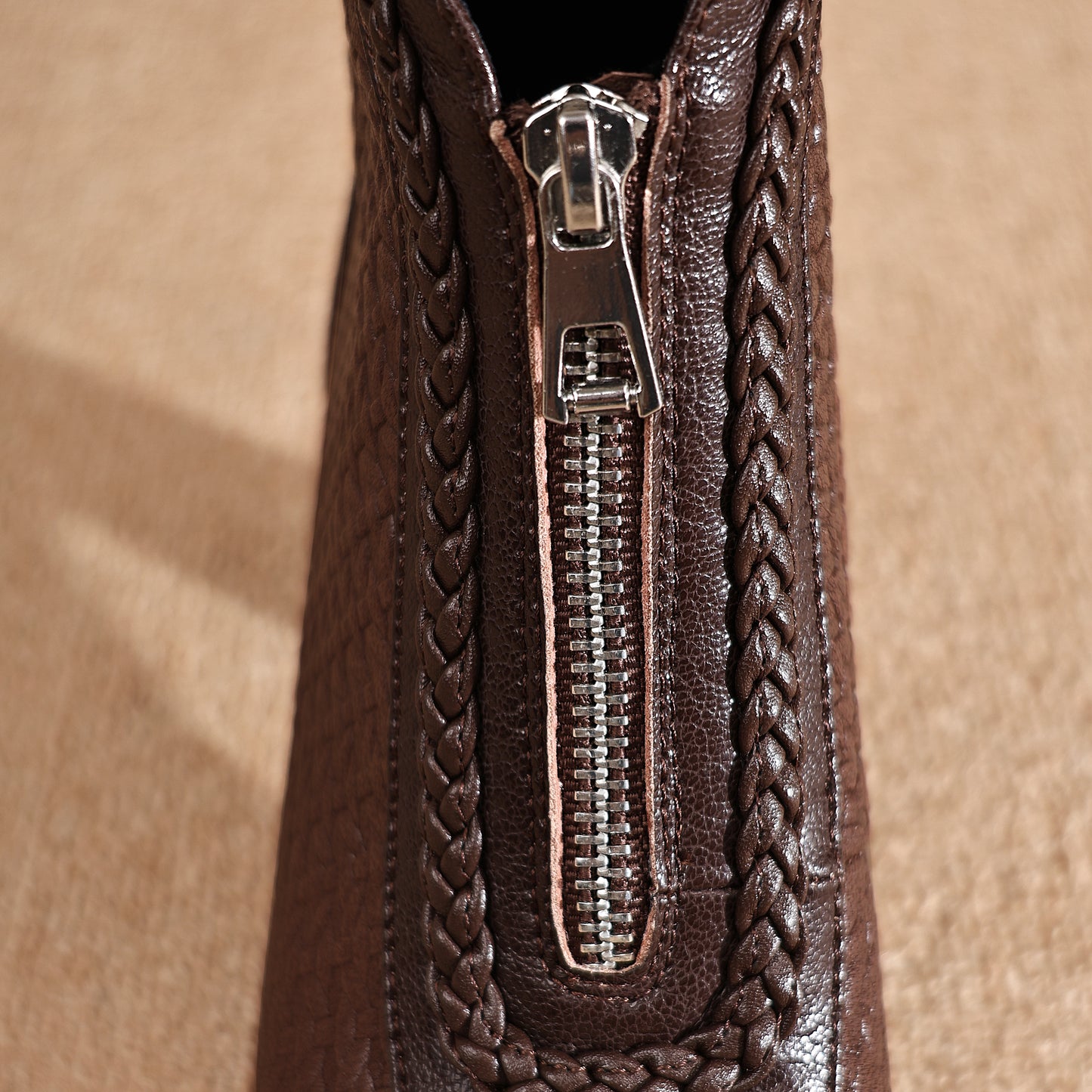 TinaCus Women's Genuine Leather Handmade Embossed Front Zipper Pointed Toe Spool Low Heel Ankle Booties