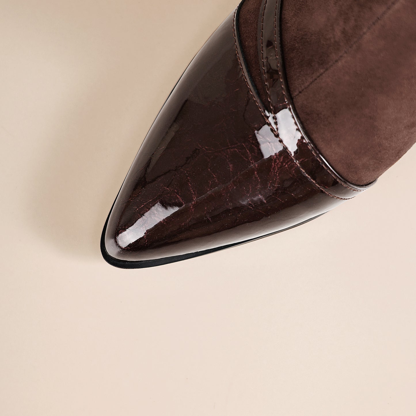 TinaCus Women's Pointed Toe Patent & Suede Leather Handmade Mid Heels Elegant Ankle Boots with Back Zipper