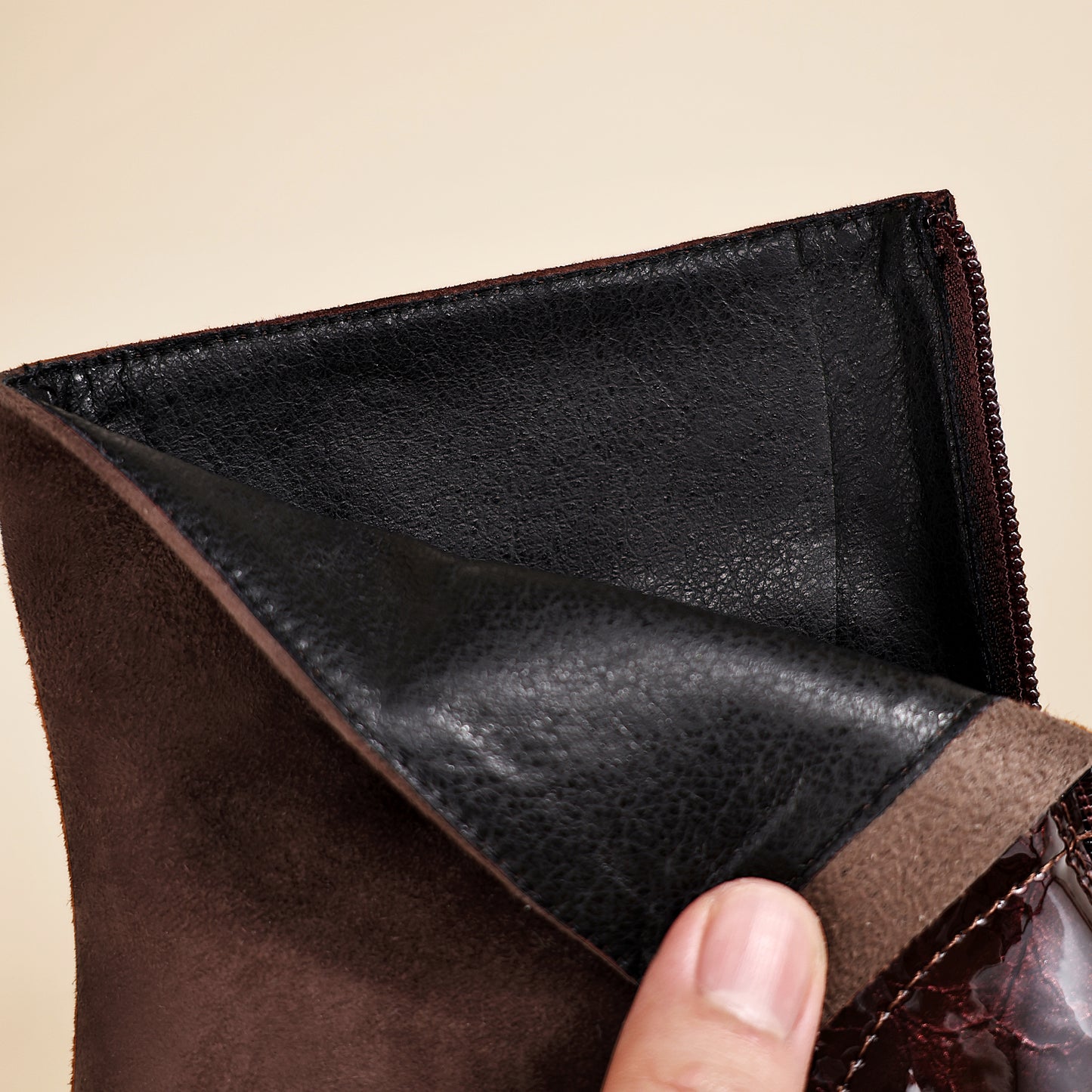 TinaCus Women's Pointed Toe Patent & Suede Leather Handmade Mid Heels Elegant Ankle Boots with Back Zipper