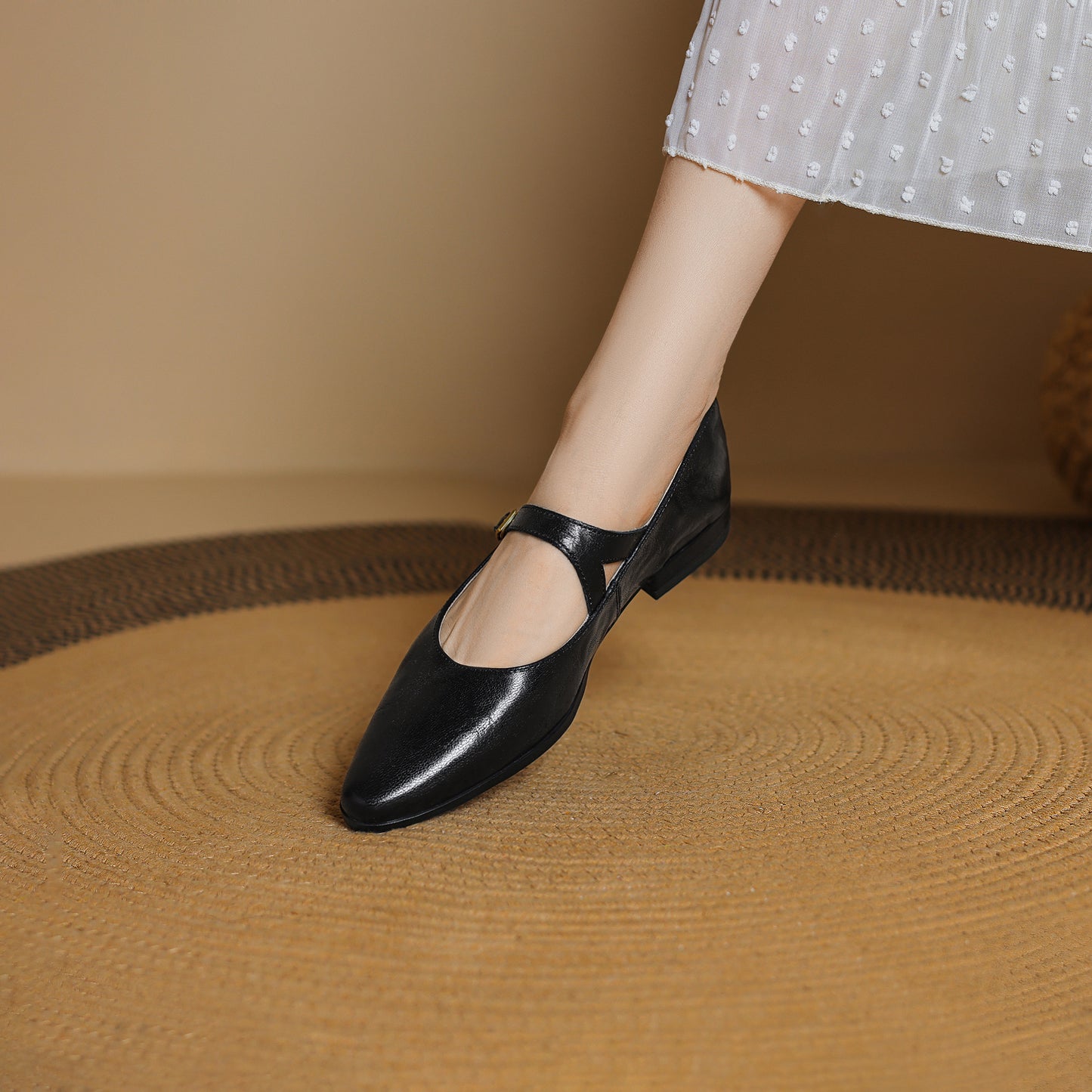 TinaCus Handmade Women's Genuine Leather Round Toe Buckle Classic Mary Jane Flats Shoes