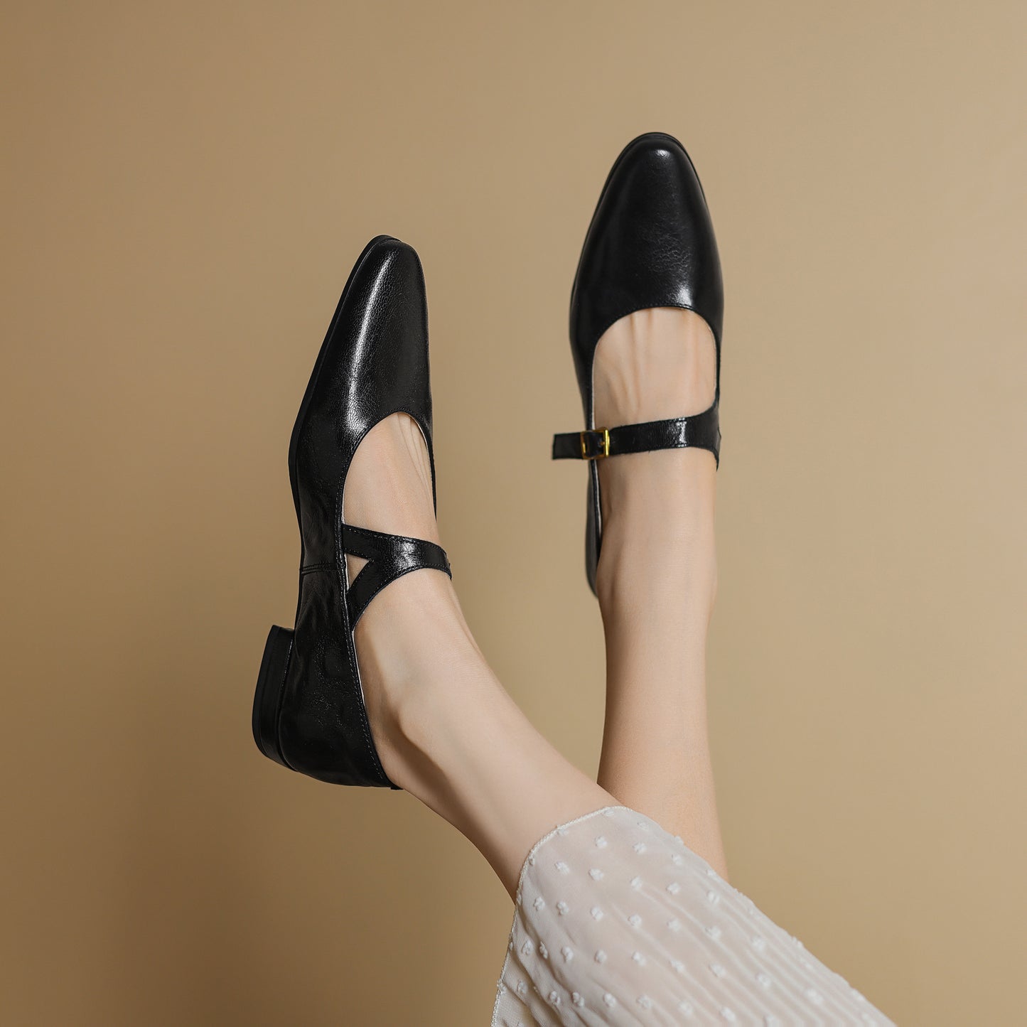 TinaCus Handmade Women's Genuine Leather Round Toe Buckle Classic Mary Jane Flats Shoes