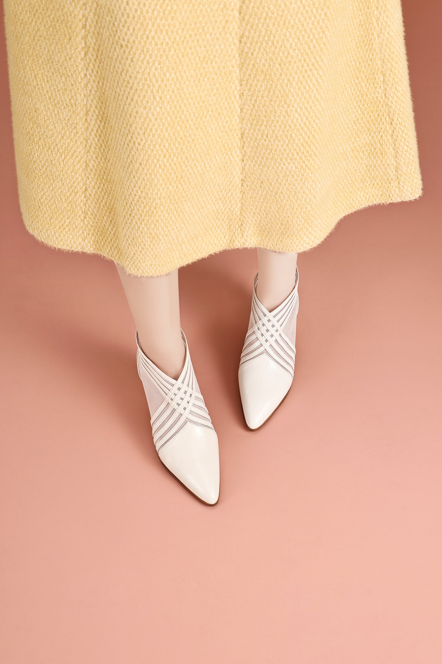 TinaCus Women's Mesh Boots Genuine Leather Handmade Pointed Toe Chunky Heel Back Zipper Summer Booties