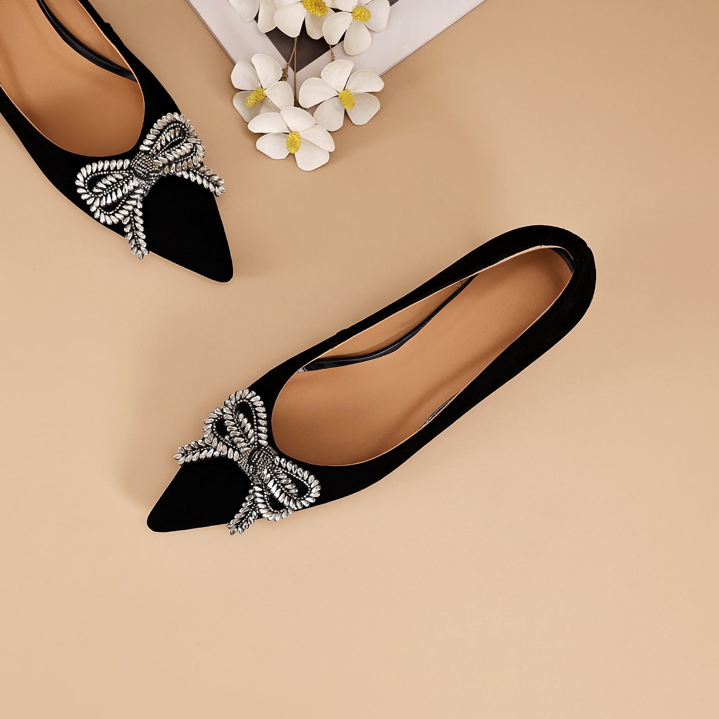 TinaCus Women's Kitten Heel Pumps Handmade Suede Leather Rhinestone Bow Pointed Toe Dress Shoes Wedding Business