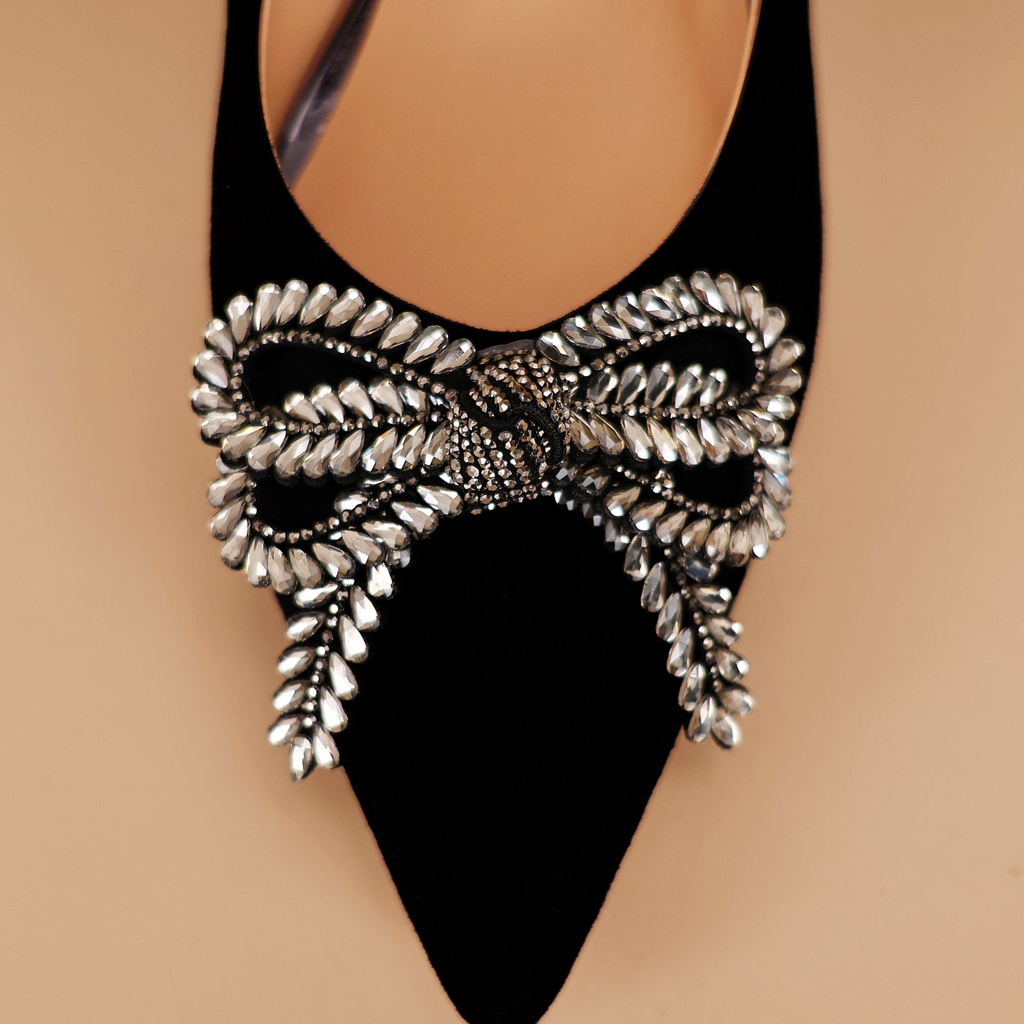 TinaCus Women's Kitten Heel Pumps Handmade Suede Leather Rhinestone Bow Pointed Toe Dress Shoes Wedding Business