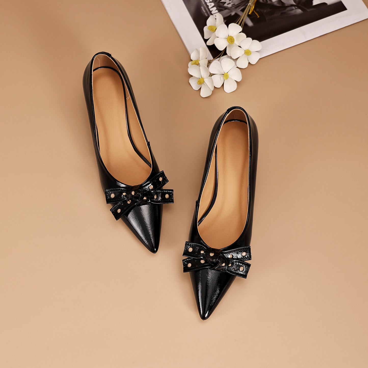 TinaCus Women's Kitten Heel Pumps Handmade Genuine Leather Bowknot with Holes Pointed Toe Dress Shoes Wedding Business