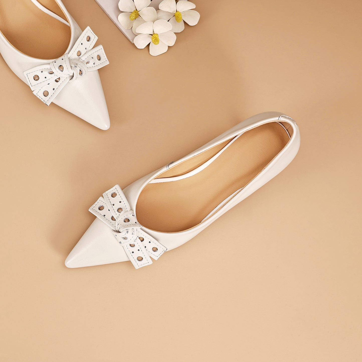 TinaCus Women's Kitten Heel Pumps Handmade Genuine Leather Bowknot with Holes Pointed Toe Dress Shoes Wedding Business