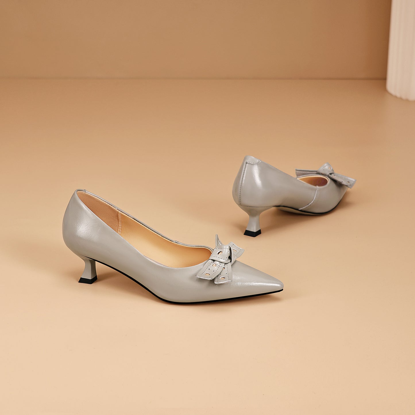 TinaCus Women's Kitten Heel Pumps Handmade Genuine Leather Bowknot with Holes Pointed Toe Dress Shoes Wedding Business