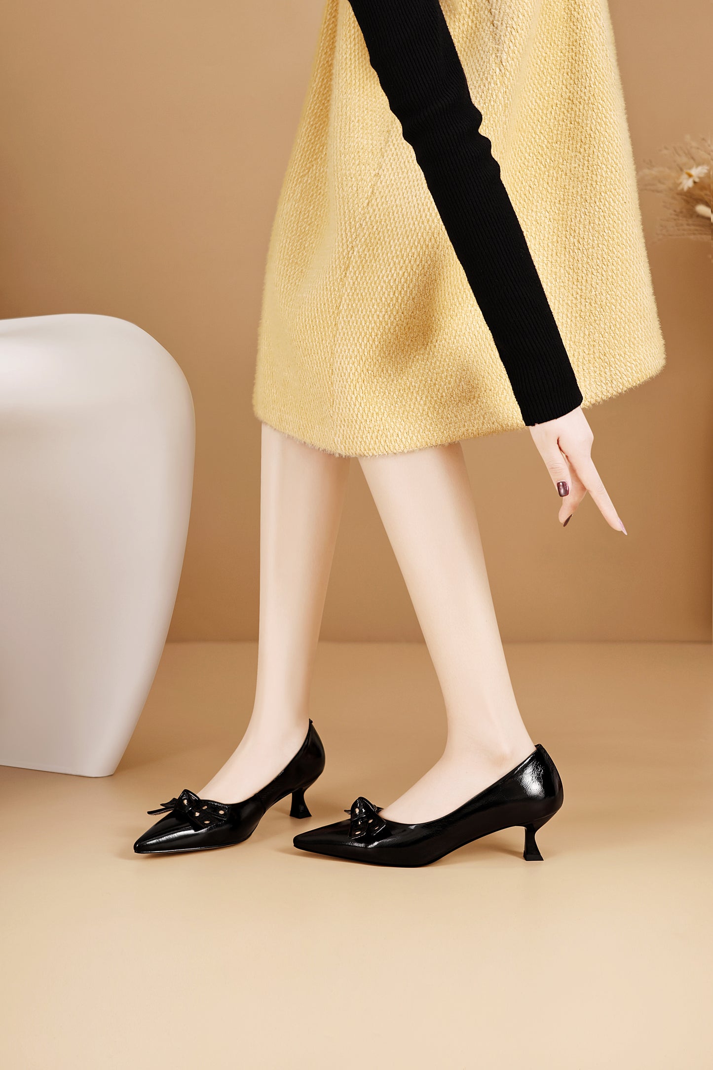 TinaCus Women's Kitten Heel Pumps Handmade Genuine Leather Bowknot with Holes Pointed Toe Dress Shoes Wedding Business