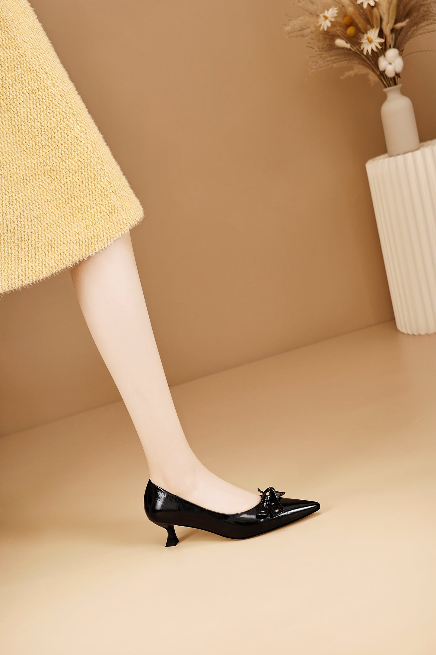 TinaCus Women's Kitten Heel Pumps Handmade Genuine Leather Bowknot with Holes Pointed Toe Dress Shoes Wedding Business