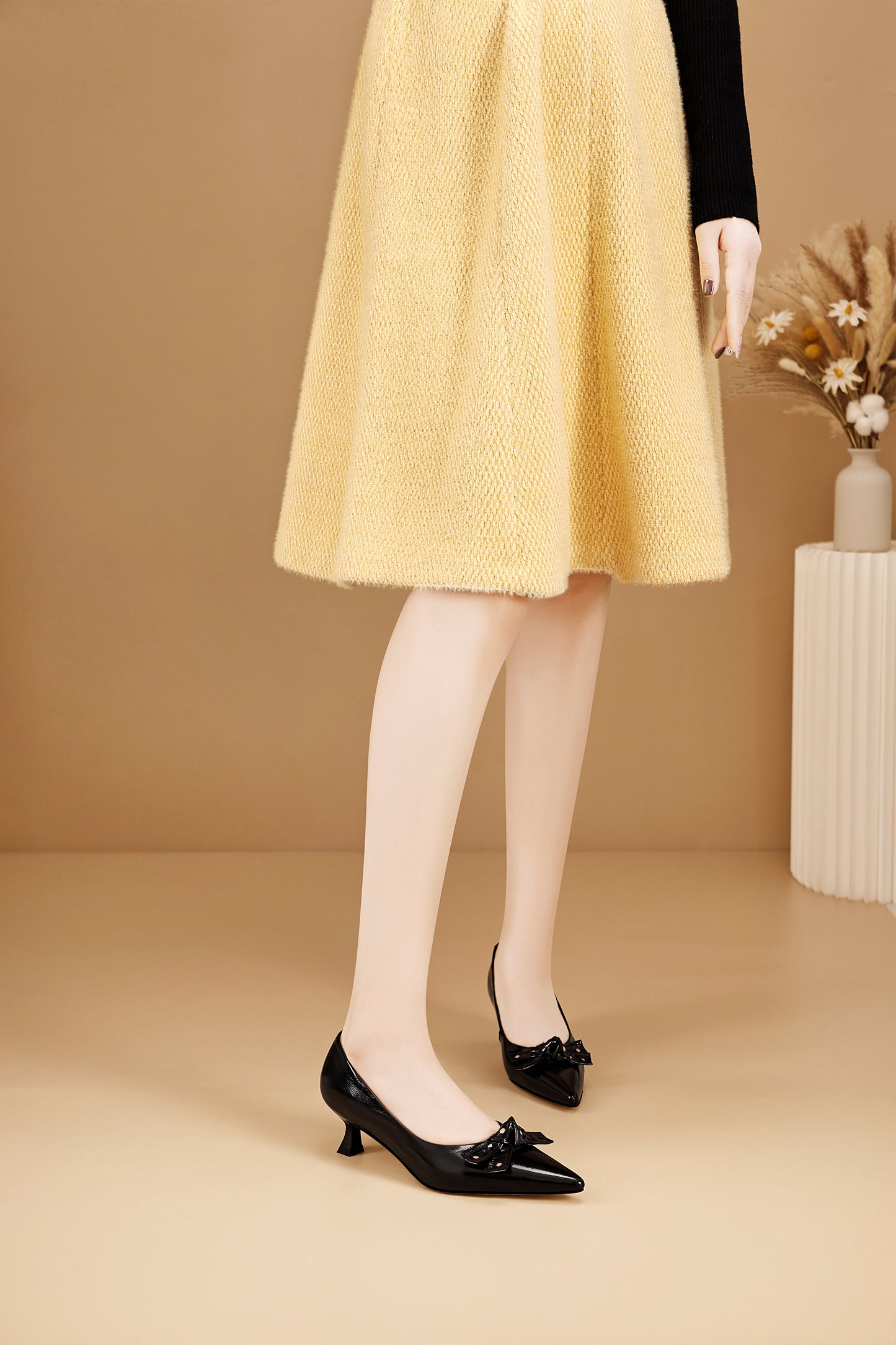 TinaCus Women's Kitten Heel Pumps Handmade Genuine Leather Bowknot with Holes Pointed Toe Dress Shoes Wedding Business