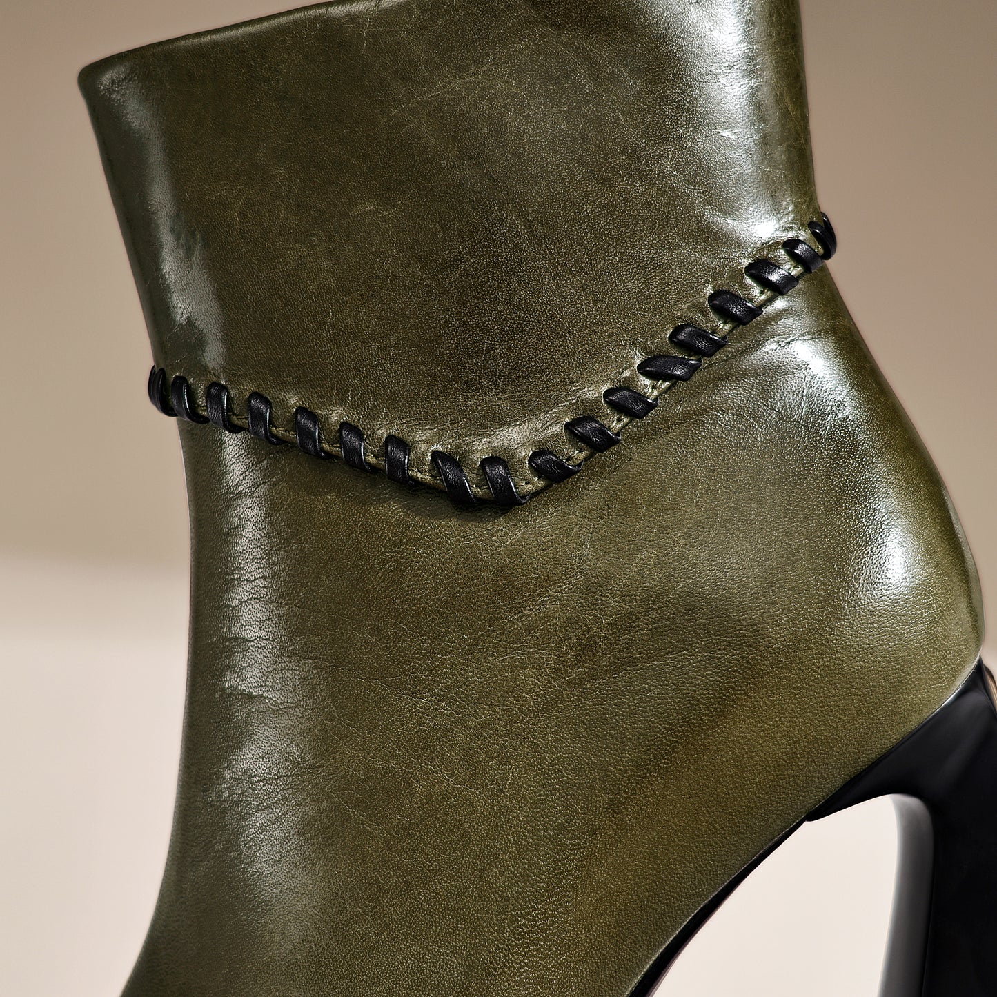 TinaCus Women’s Genuine Leather Pointed Toe Braided Trim Block Heel Ankle Booties