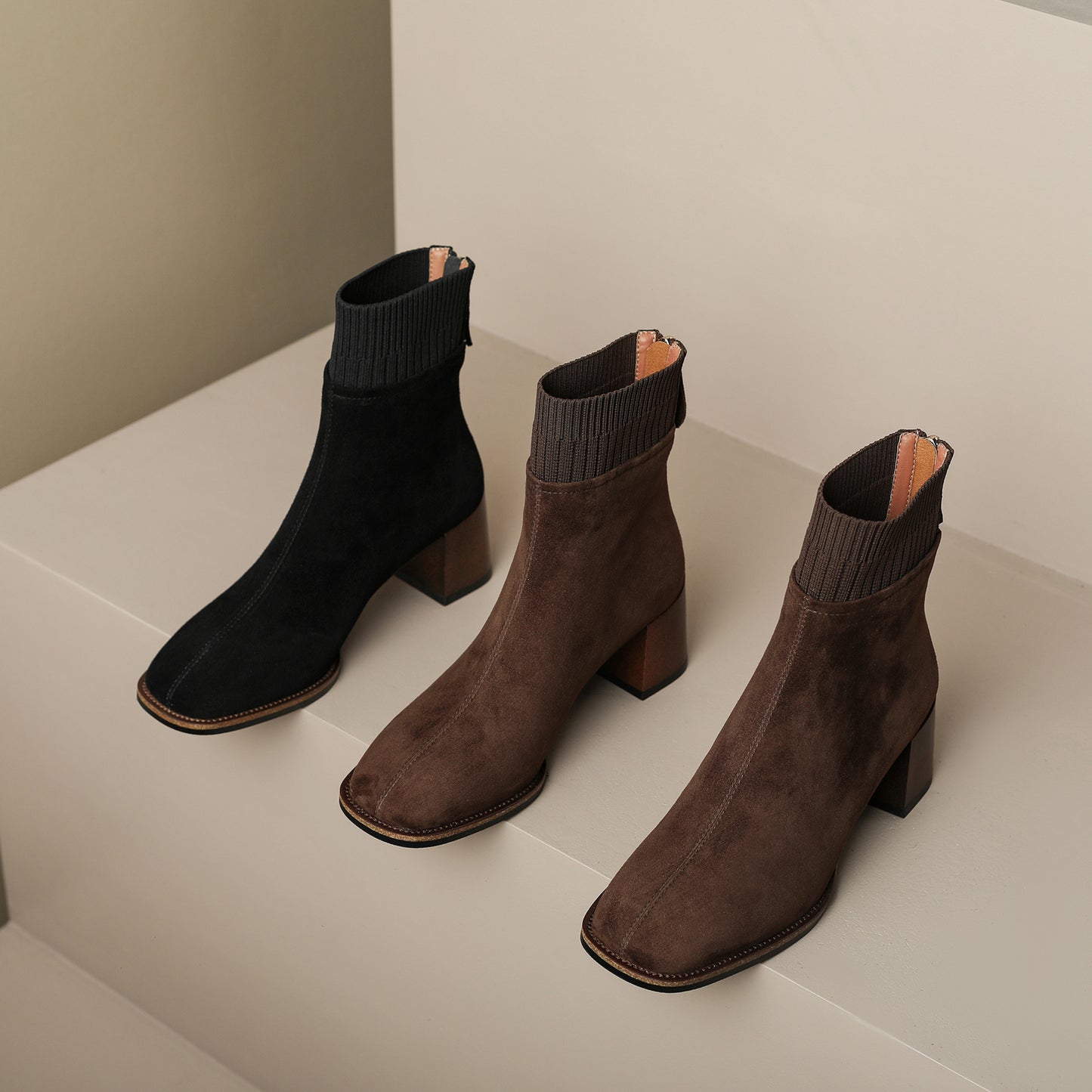 TinaCus Women's Handmade Suede Leather Block Heel Back Zip Up Ankle Boots