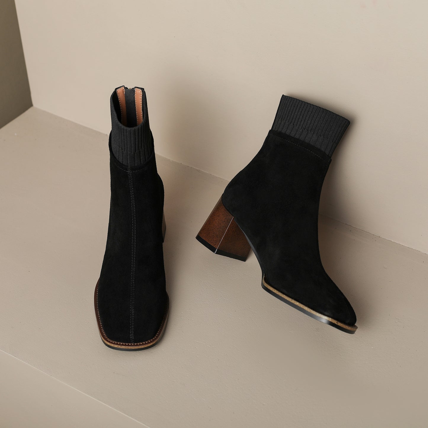 TinaCus Women's Handmade Suede Leather Block Heel Back Zip Up Ankle Boots
