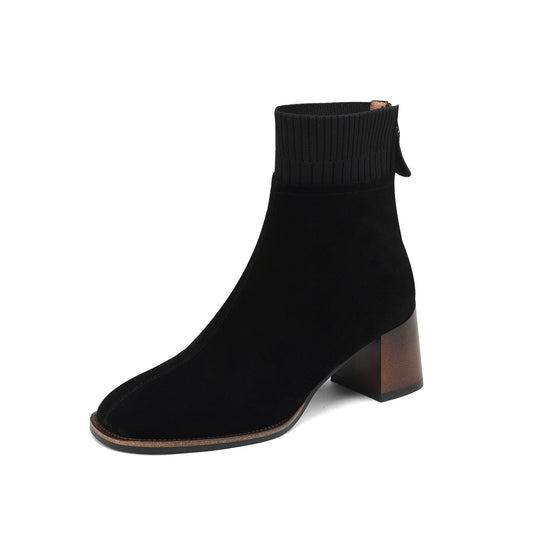 TinaCus Women's Handmade Suede Leather Block Heel Back Zip Up Ankle Boots