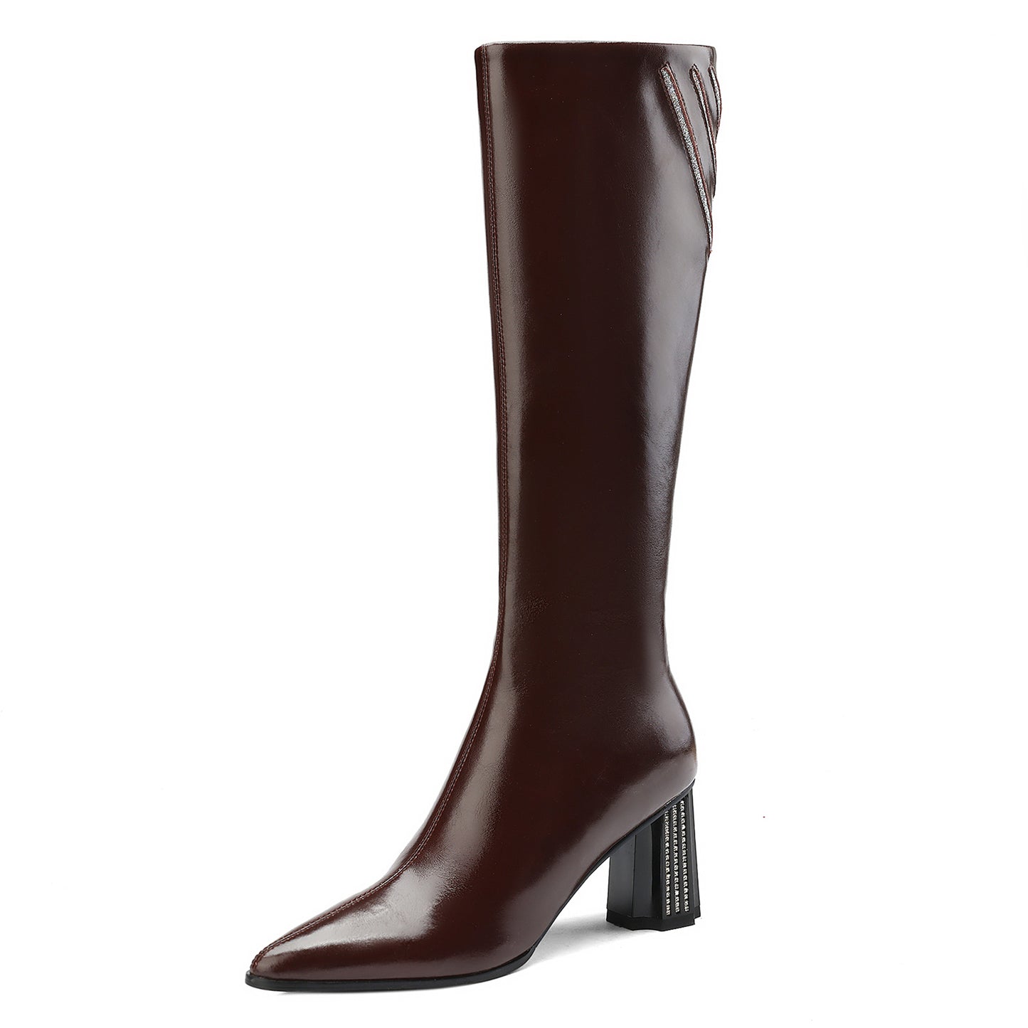 TinaCus Handmade Women's Genuine Leather Glitter Rhinestone Easy Side Zip Knee High Boots