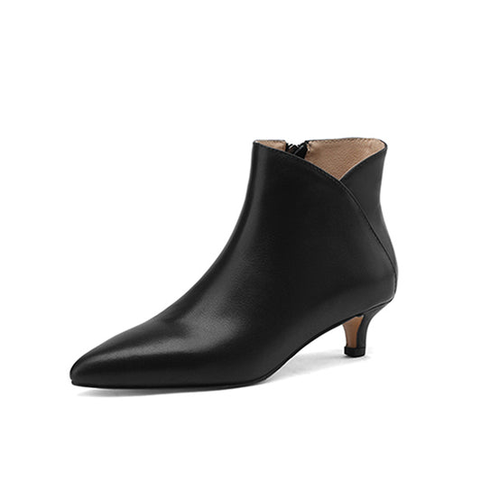 TinaCus Women's Handmade Leather Kitten Heel Side Zip Pointed Toe Ankle Boots