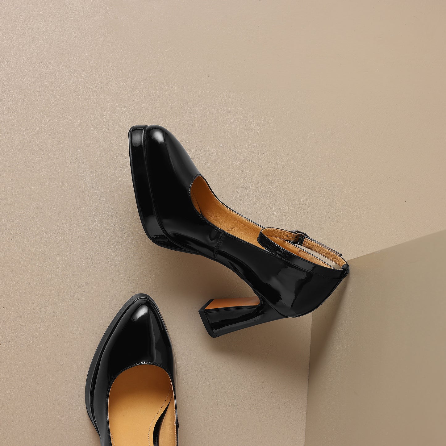 TinaCus Handmade Women's Genuine/Suede Leather Pointed Toe Ankle Strap High Block Heel Pumps Shoes with Platform