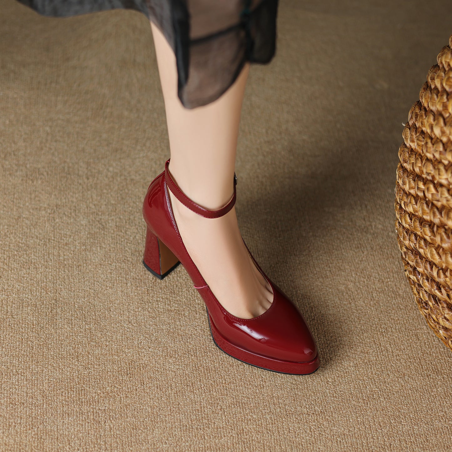 TinaCus Handmade Women's Genuine/Suede Leather Pointed Toe Ankle Strap High Block Heel Pumps Shoes with Platform