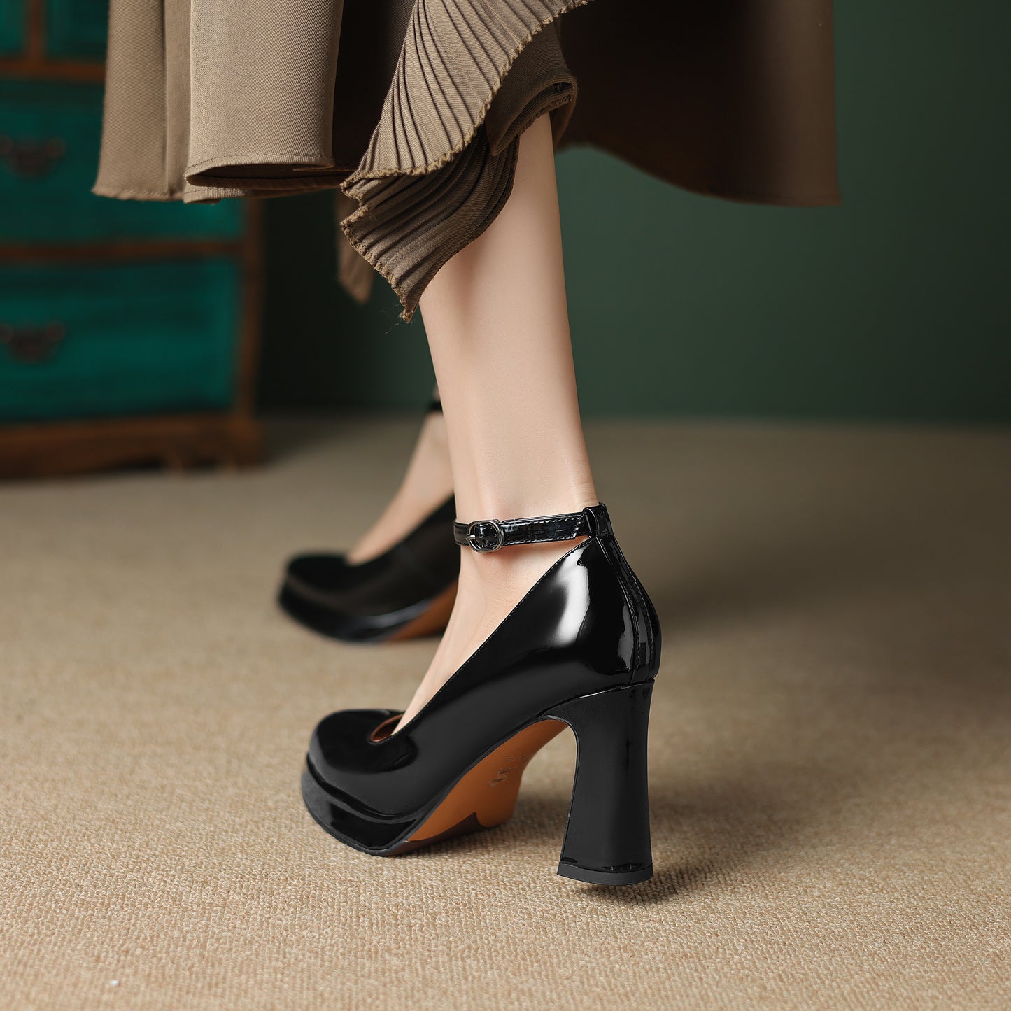 TinaCus Handmade Women's Genuine/Suede Leather Pointed Toe Ankle Strap High Block Heel Pumps Shoes with Platform