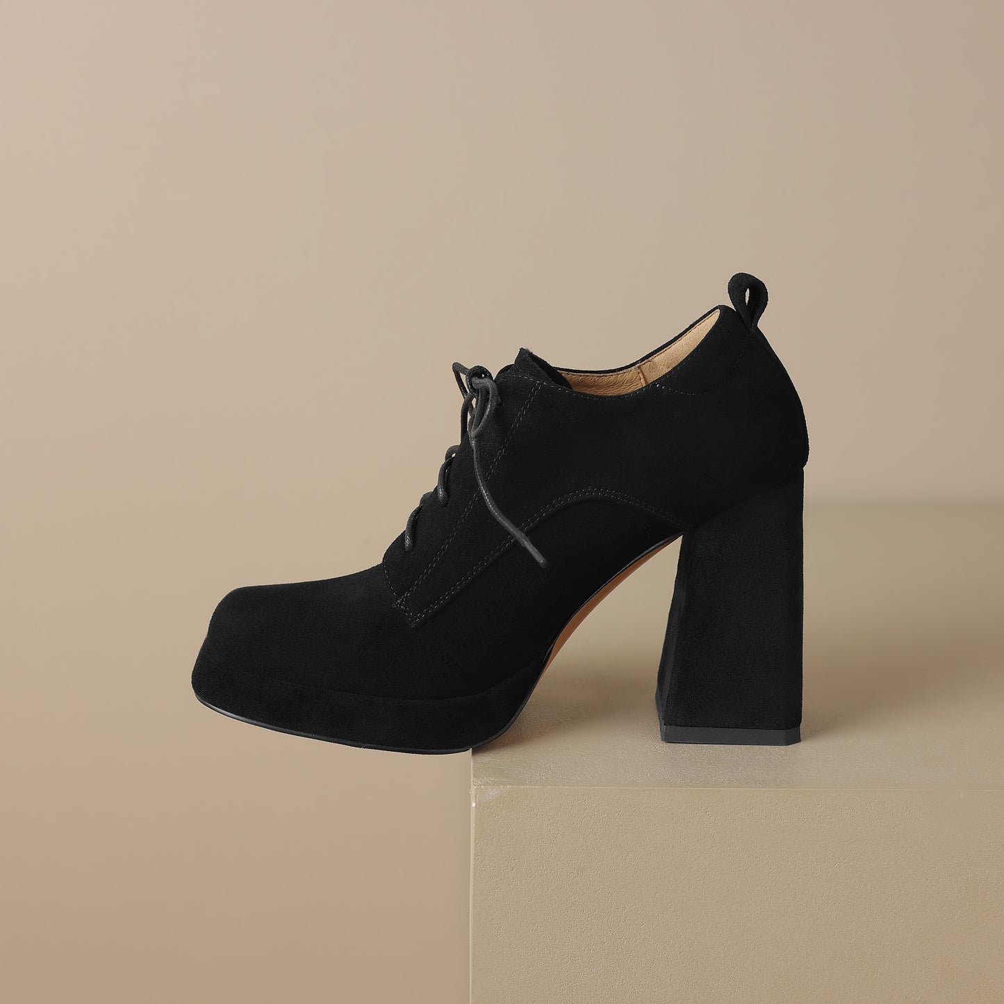 TinaCus Handmade Women's Genuine/Suede Leather Square Toe Lace Up High Block Heel Oxford Shoes with Platform