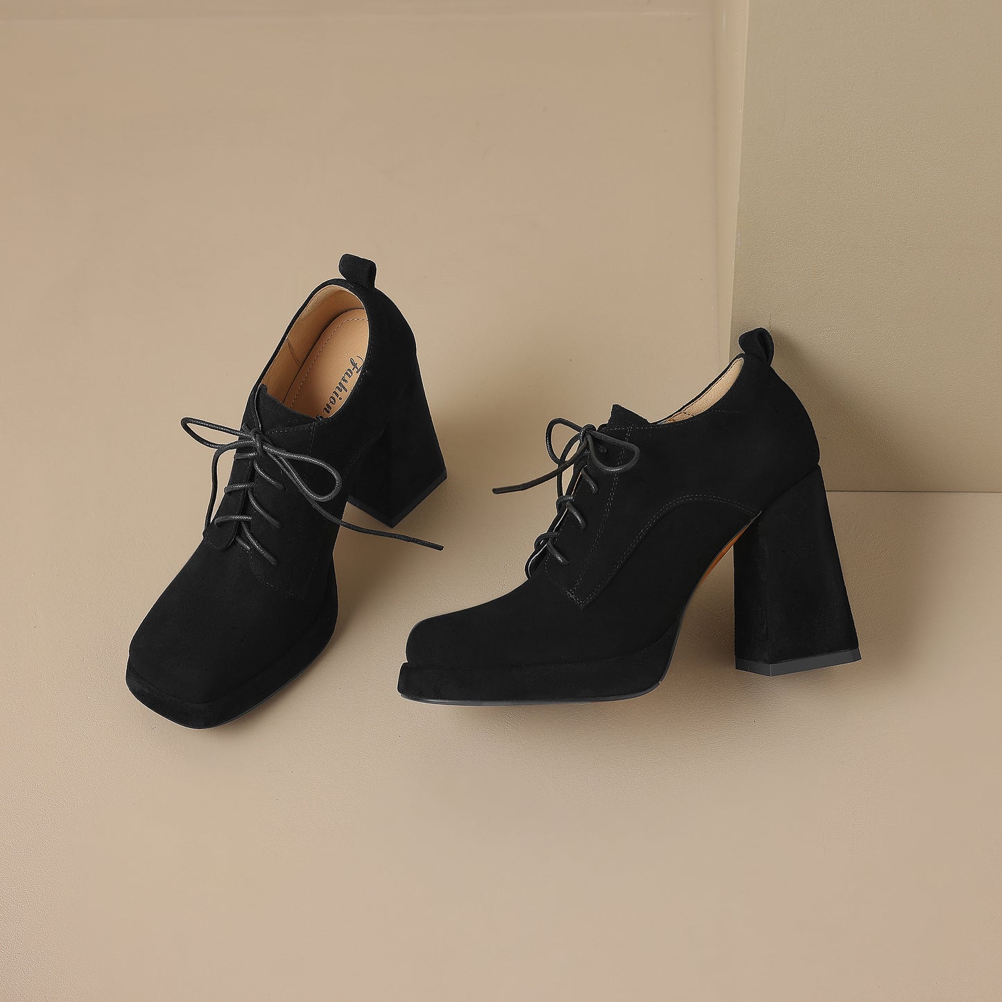 TinaCus Handmade Women's Genuine/Suede Leather Square Toe Lace Up High Block Heel Oxford Shoes with Platform