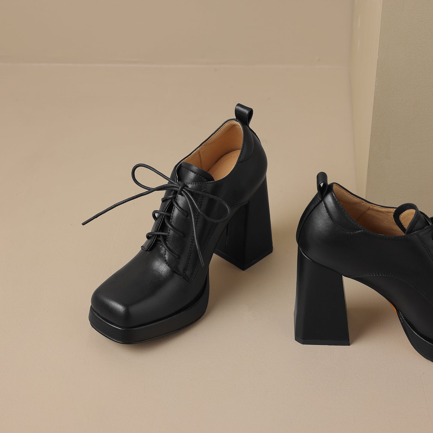 TinaCus Handmade Women's Genuine/Suede Leather Square Toe Lace Up High Block Heel Oxford Shoes with Platform