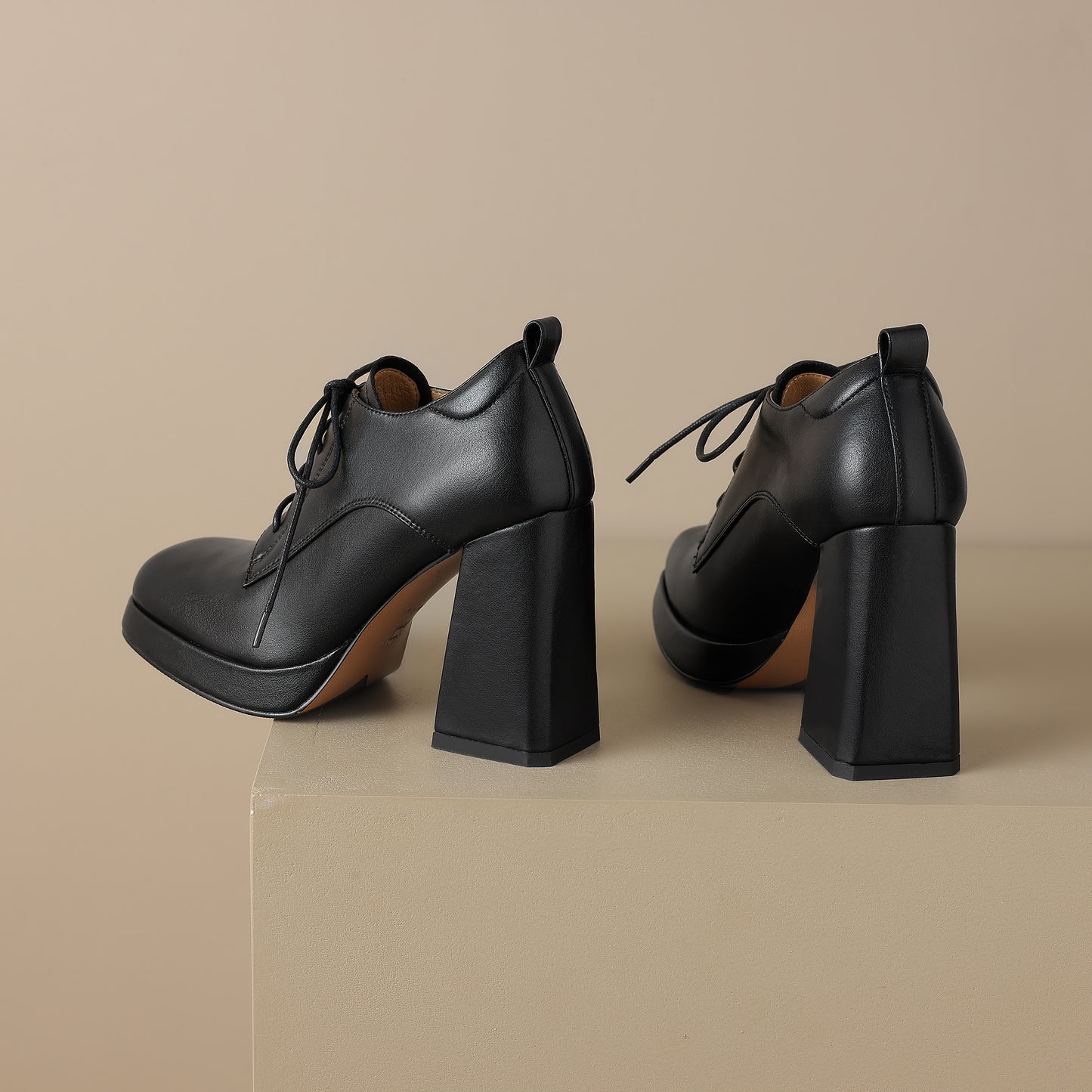 TinaCus Handmade Women's Genuine/Suede Leather Square Toe Lace Up High Block Heel Oxford Shoes with Platform