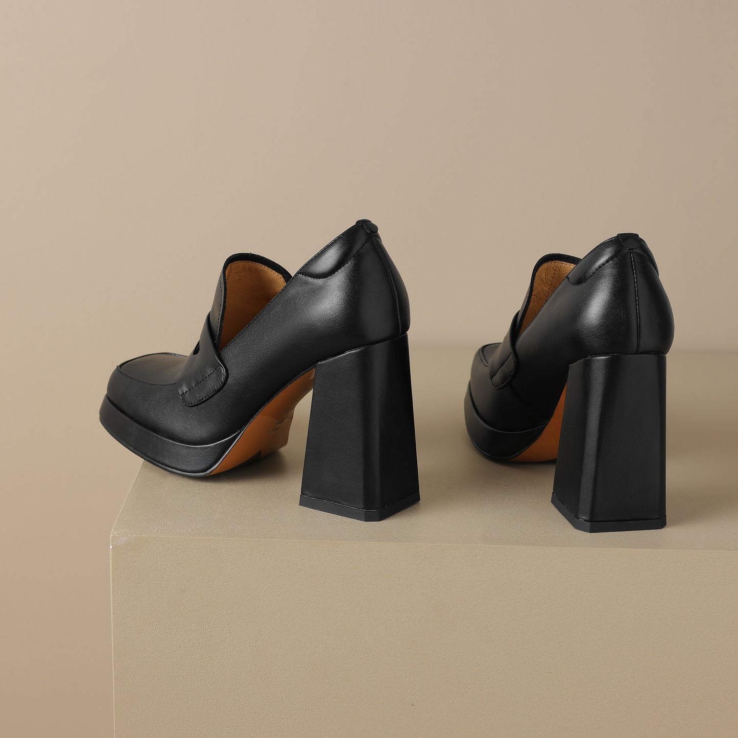 TinaCus Handmade Women's Genuine/Suede Leather Square Toe Slip On High Block Heel Loafer Shoes with Platform