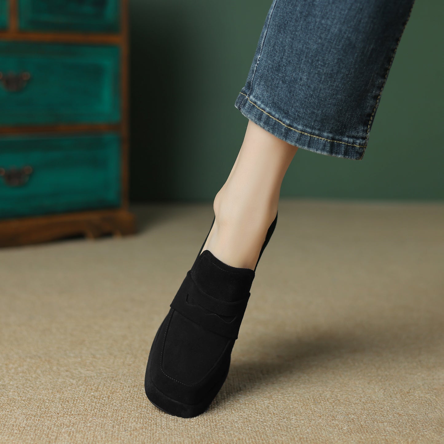 TinaCus Handmade Women's Genuine/Suede Leather Square Toe Slip On High Block Heel Loafer Shoes with Platform