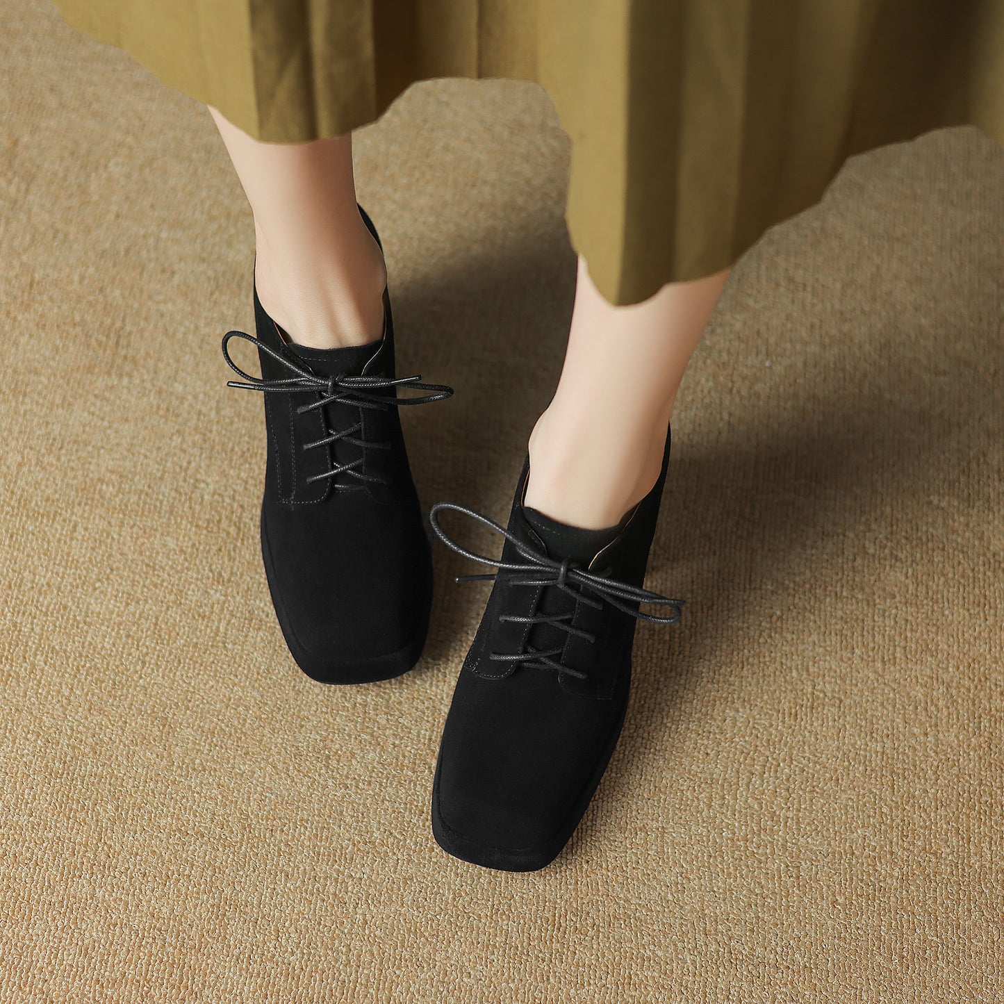 TinaCus Handmade Women's Genuine/Suede Leather Square Toe Lace Up High Block Heel Oxford Shoes with Platform