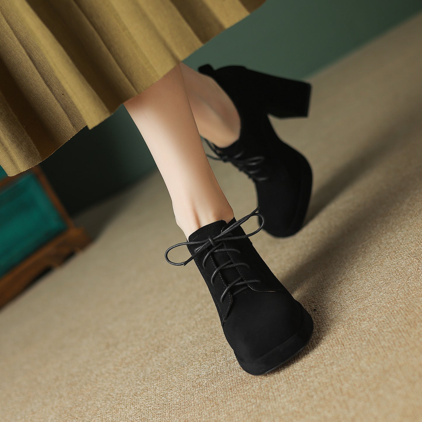 TinaCus Handmade Women's Genuine/Suede Leather Square Toe Lace Up High Block Heel Oxford Shoes with Platform