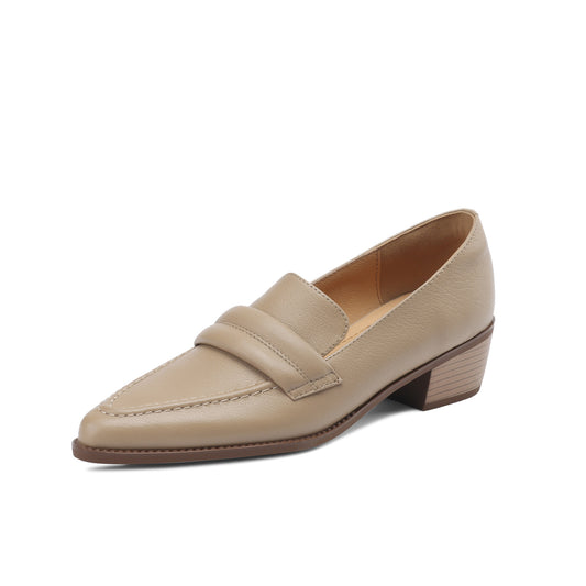 TinaCus Women's Handmade Genuine Leather Pointy Toe Chunky Heel Loafer Pumps