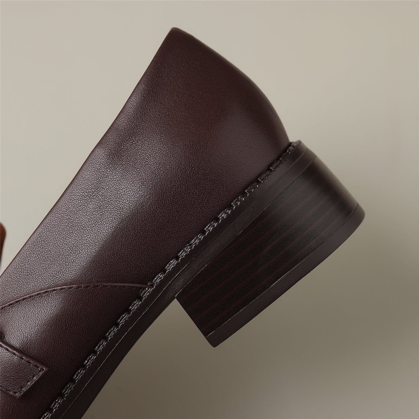 TinaCus Women's Genuine Leather Round Toe Handmade Slip On Low Block Heel Pumps Shoes