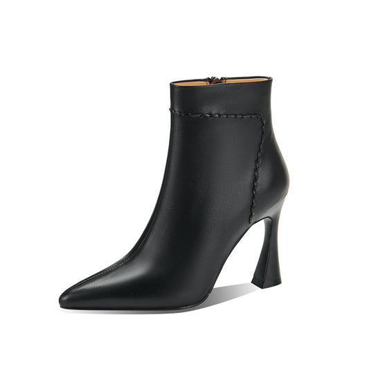 TinaCus Women's Genuine Leather High Heel Pointed Toe Handmade Zip Up Ankle Boots