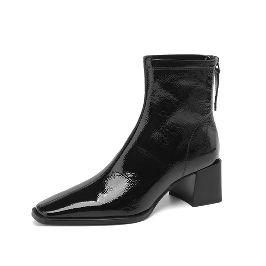 TinaCus Women's Patent Leather Handmade Zip Up Black Ankle Boots