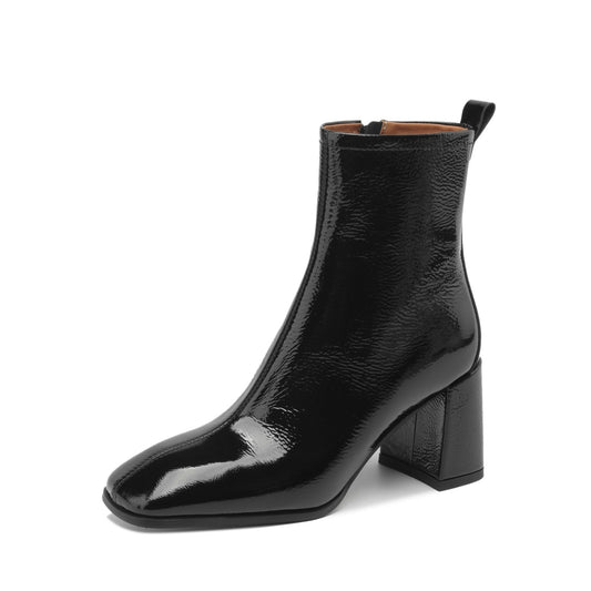 TinaCus Women's Genuine Leather Handmade Side Zip Up Black Ankle Boots