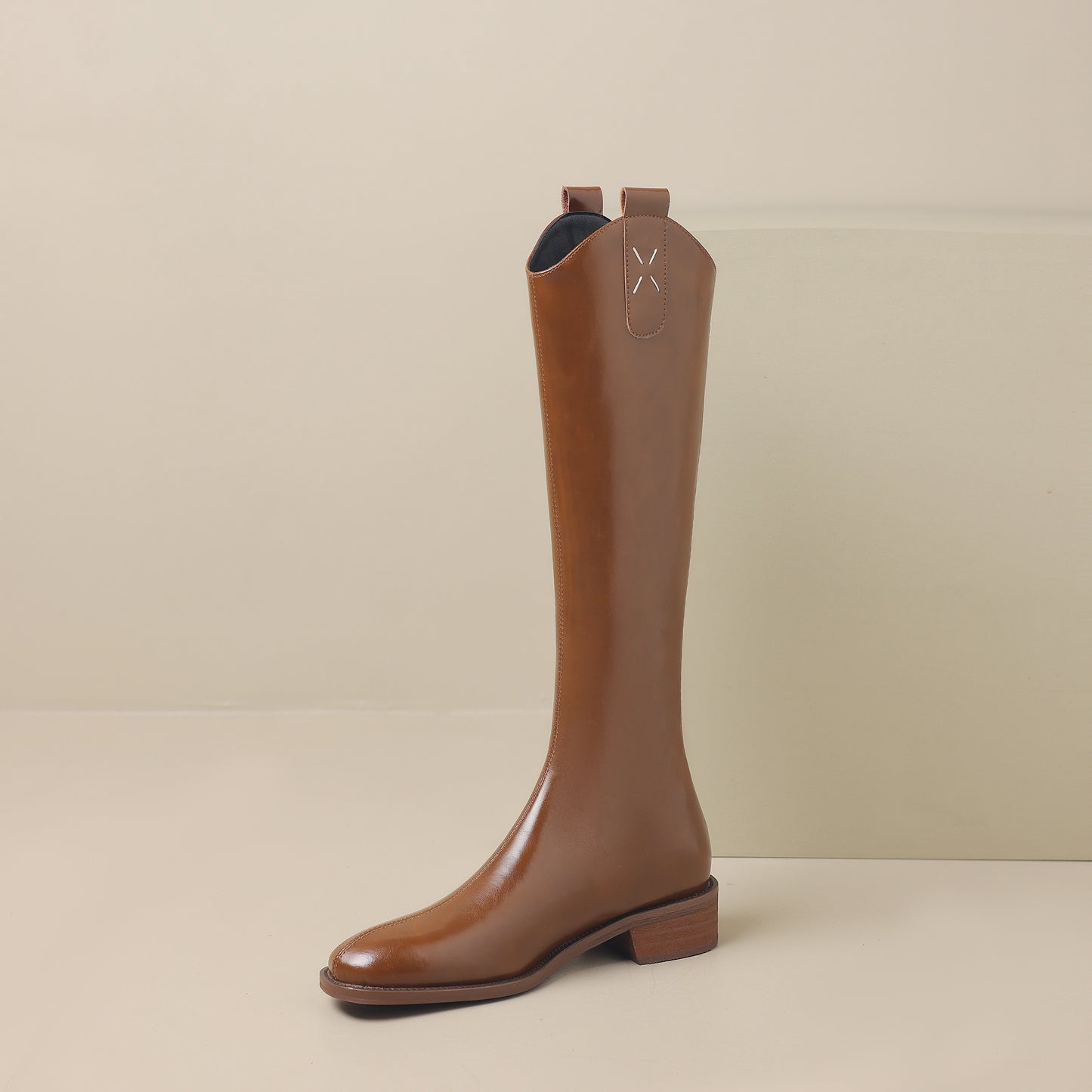 TinaCus Women's Genuine Leather Handmade Chunky Heel Back Zip Up Knee High Boots