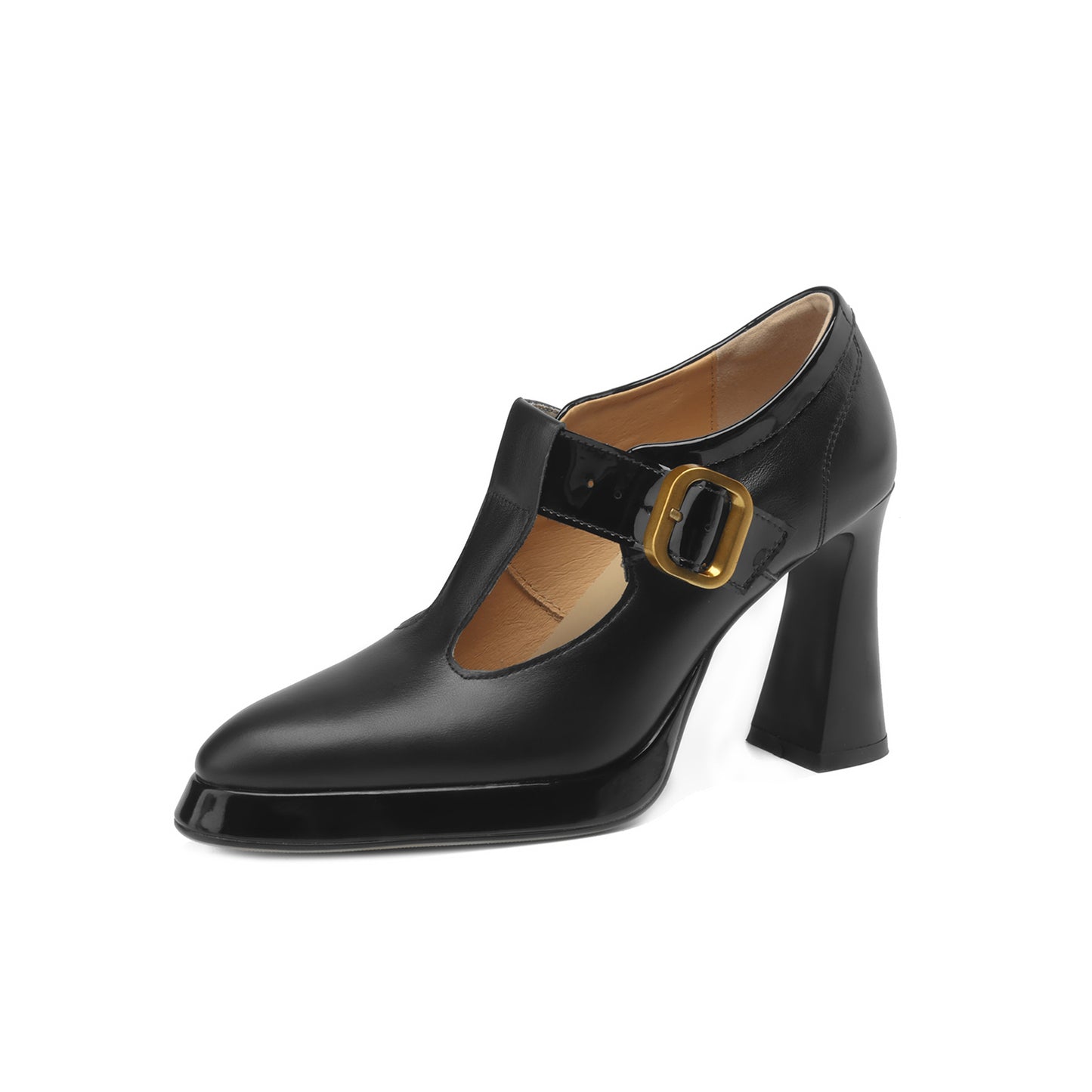 TinaCus Handmade Women's Genuine Leather Platform High Heel Pointed Toe Buckle Pumps Shoes