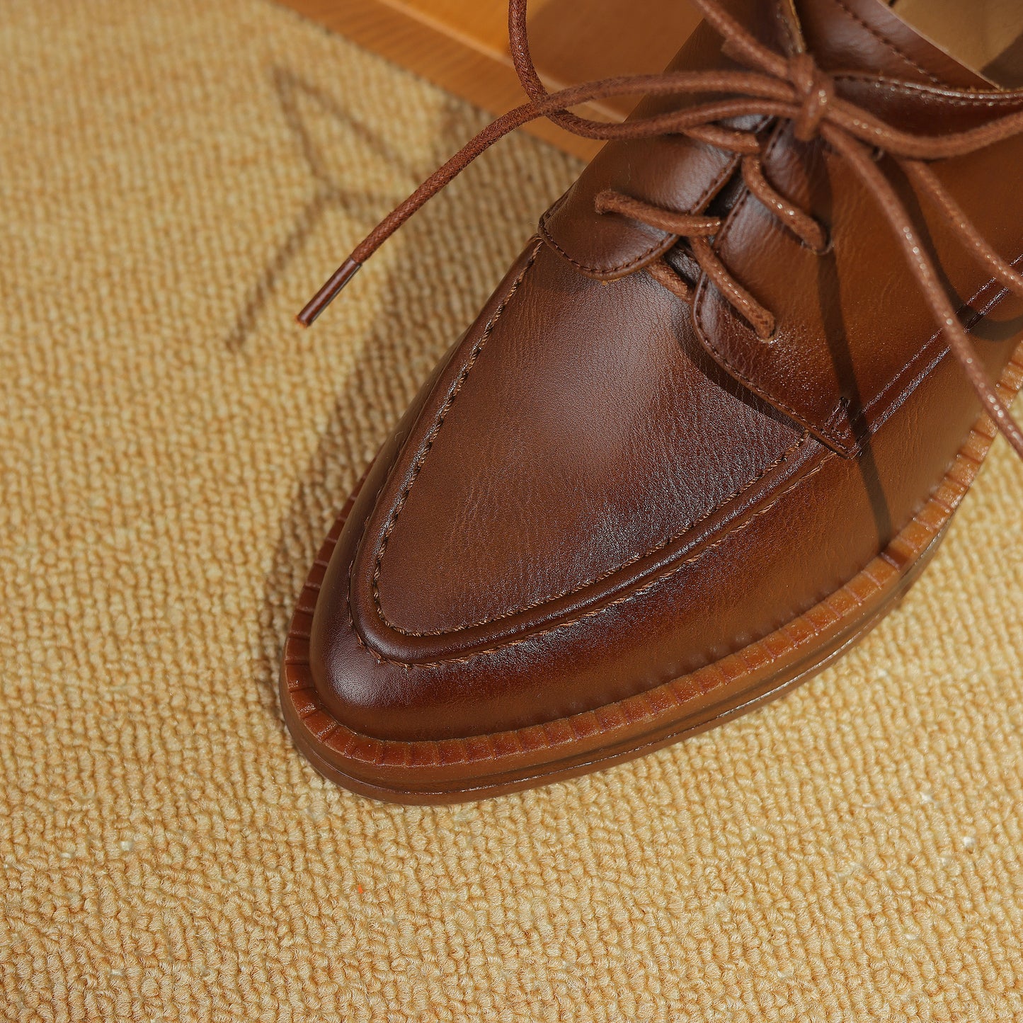 TinaCus Genuine Leather Women's Pointed Toe Handmade Selftie Chunky Heels Trendy Oxford Shoes