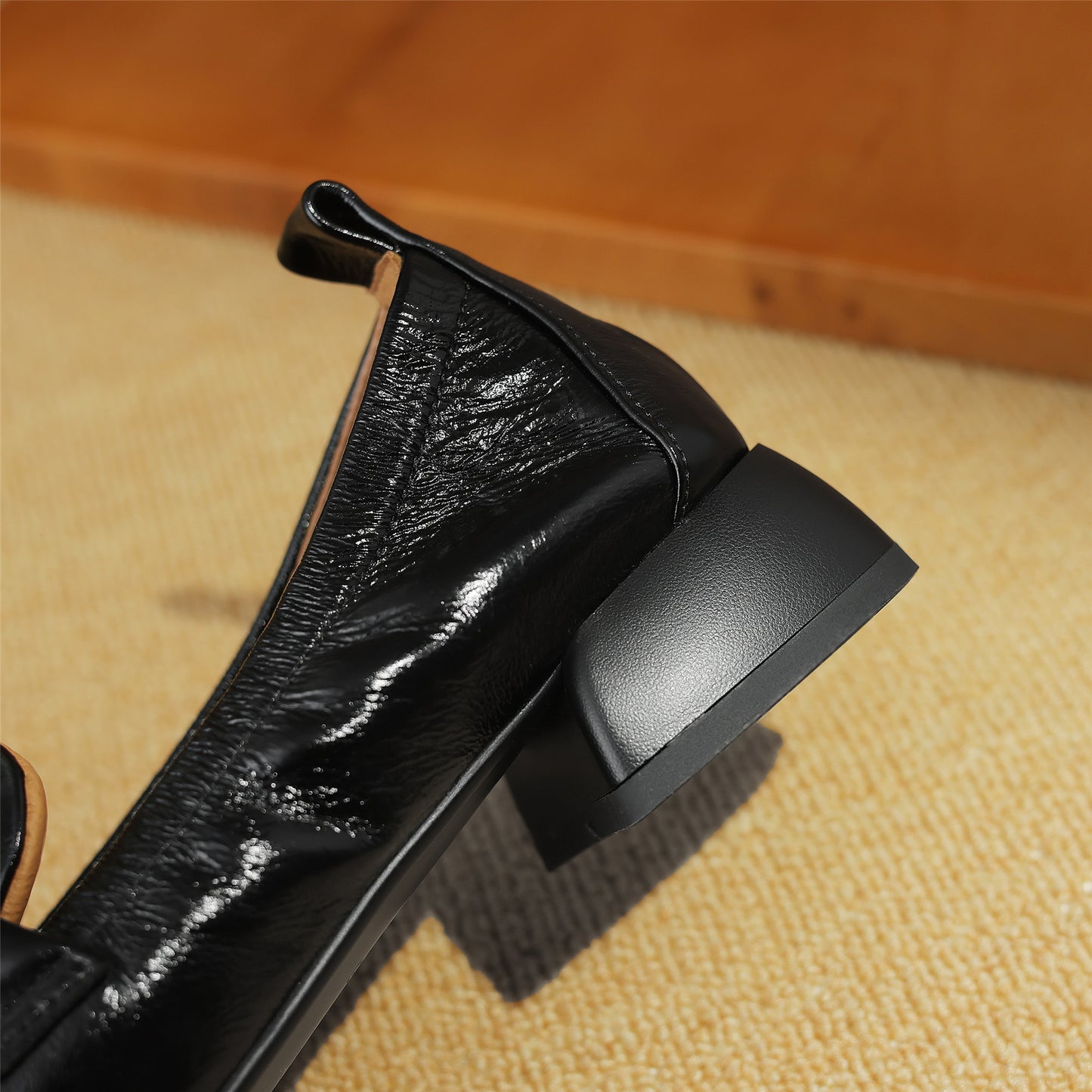 TinaCus Handmade Genuine Leather Women's Square Toe Slip On Chunky Heel Pumps Shoes