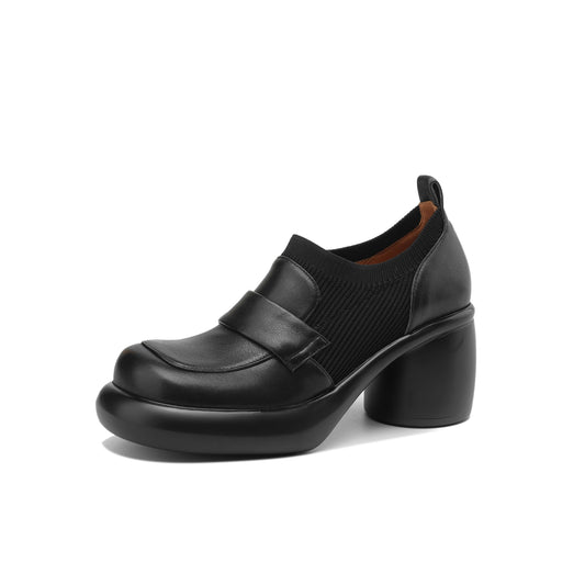 TinaCus Women's Handmade Chunky Heel Genuine Leather Round Toe Pumps Shoes