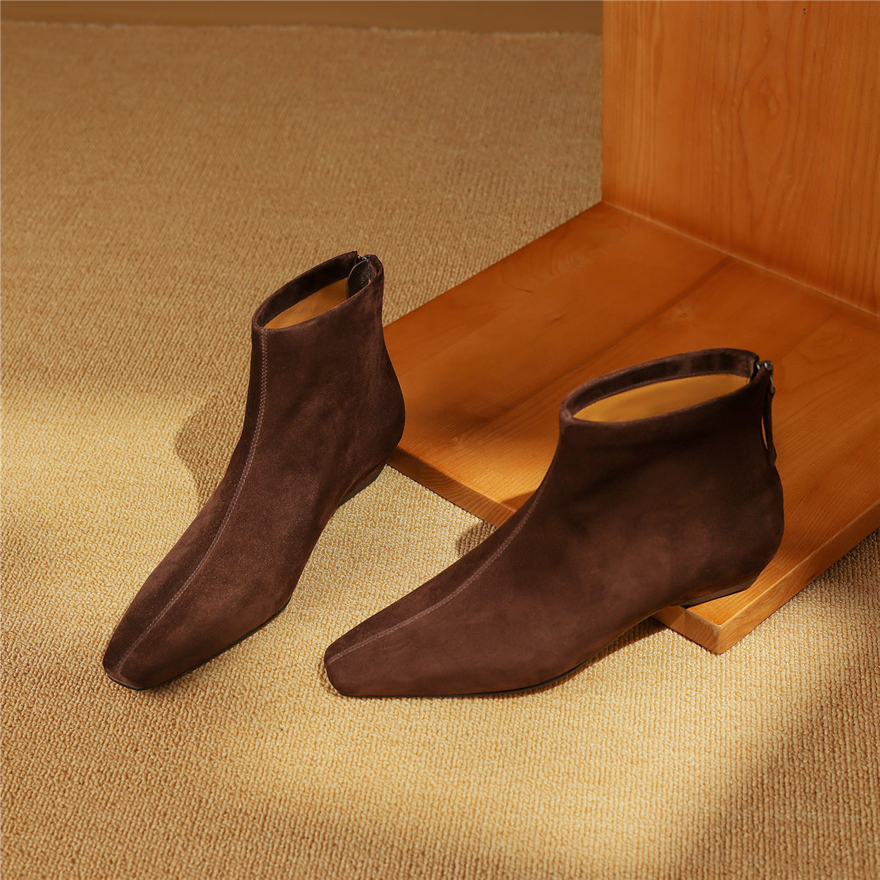 TinaCus Suede Leather Handmade Women's Low Heel Zip Up Ankle Boots